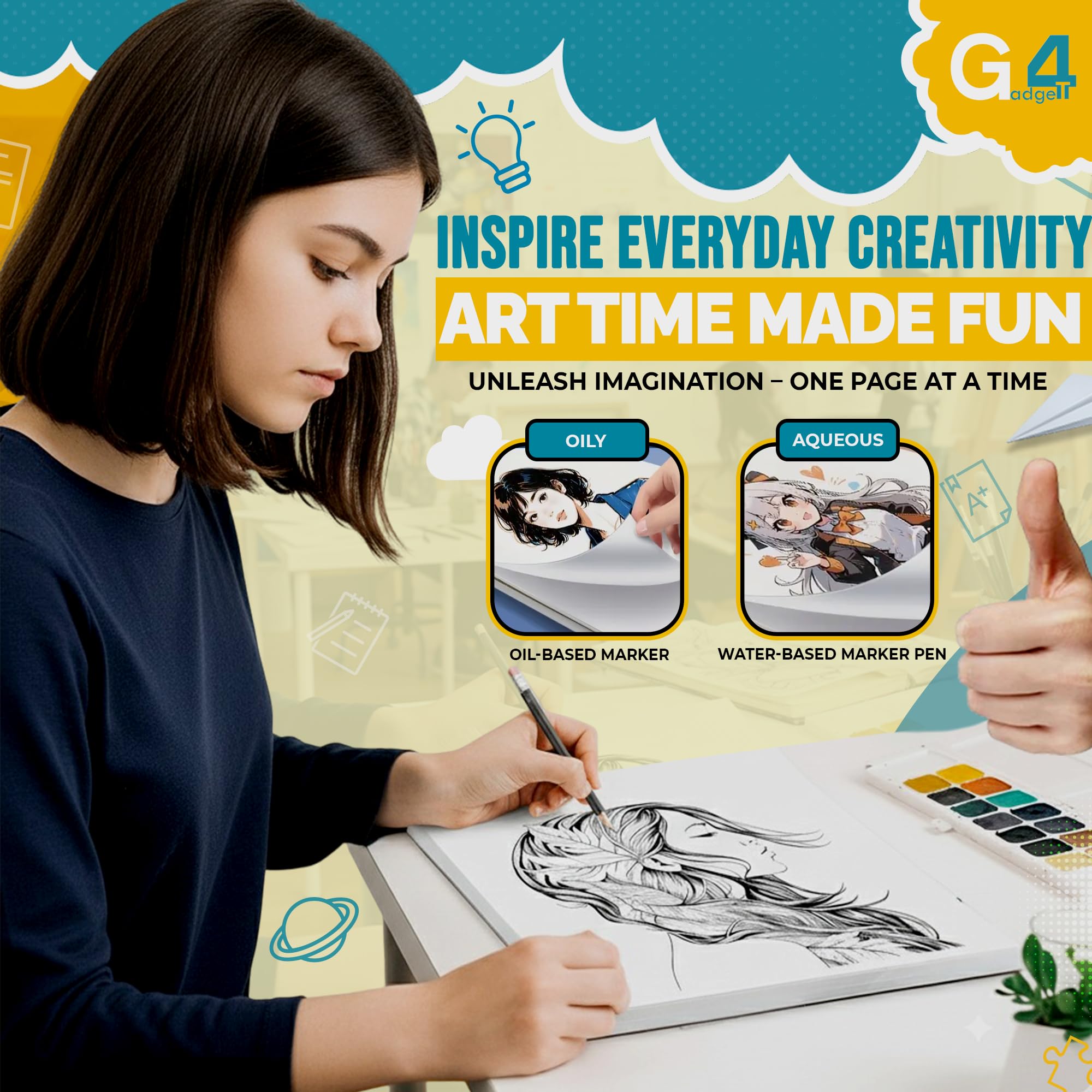 G4GADGET A4 Sketch Book 2 Pack - Premium White Acid-Free Pages | Glue Bound for Easy Tear Out 7