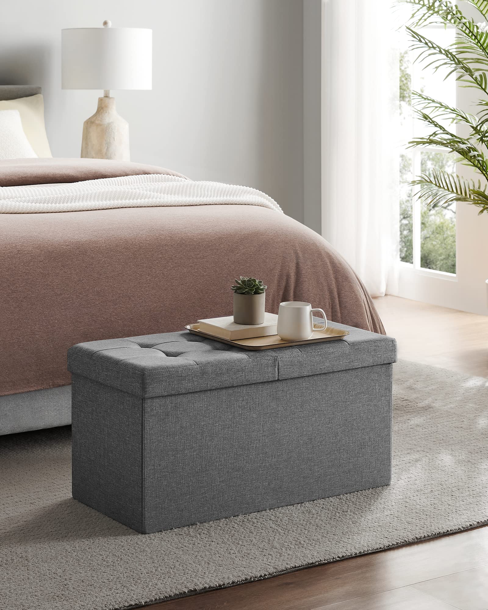 SONGMICS MAZIE Storage Ottoman Bench - 110 cm Folding Foot Rest | 300 kg Capacity | Dark Grey 2