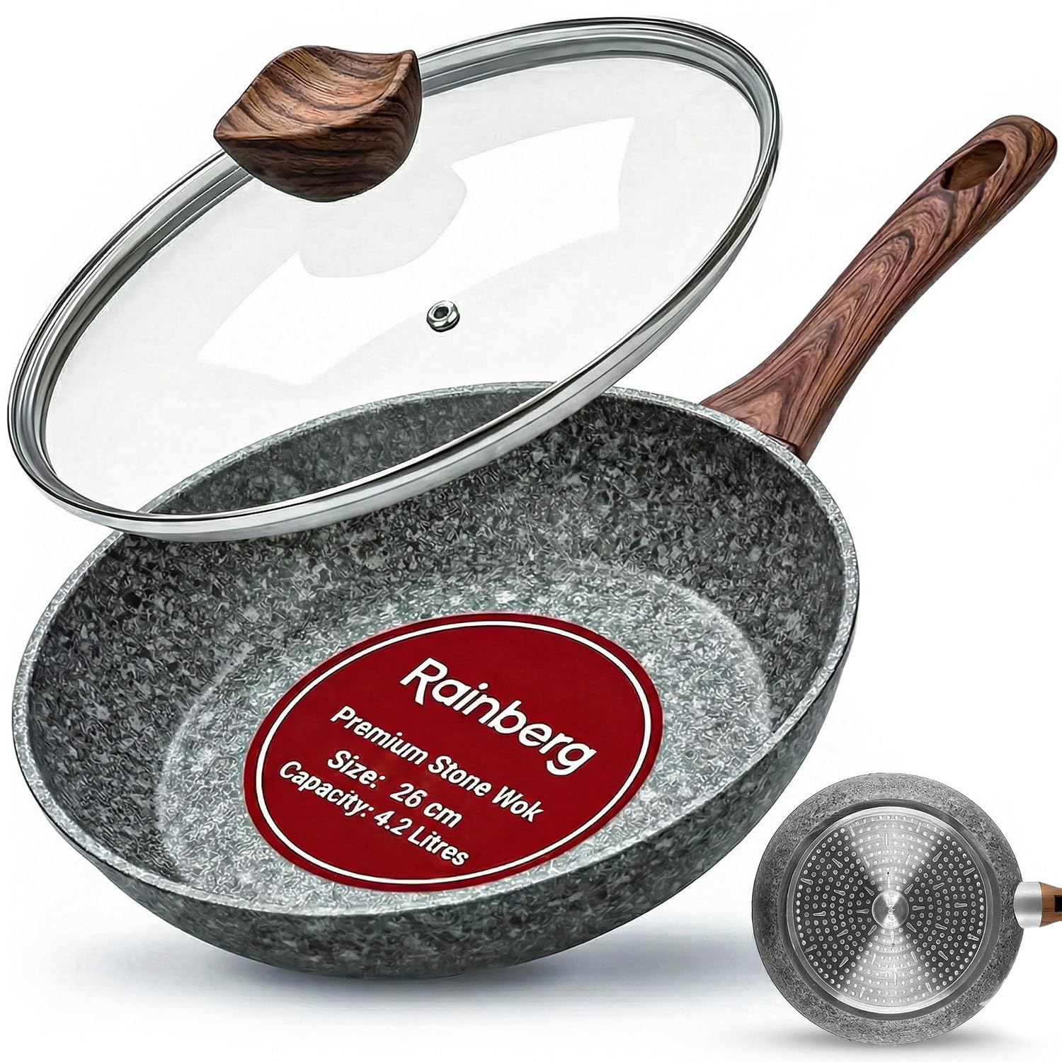 Rainberg 26CM Granite Nonstick Frying Pan with Lid | Induction Compatible Aluminium 1