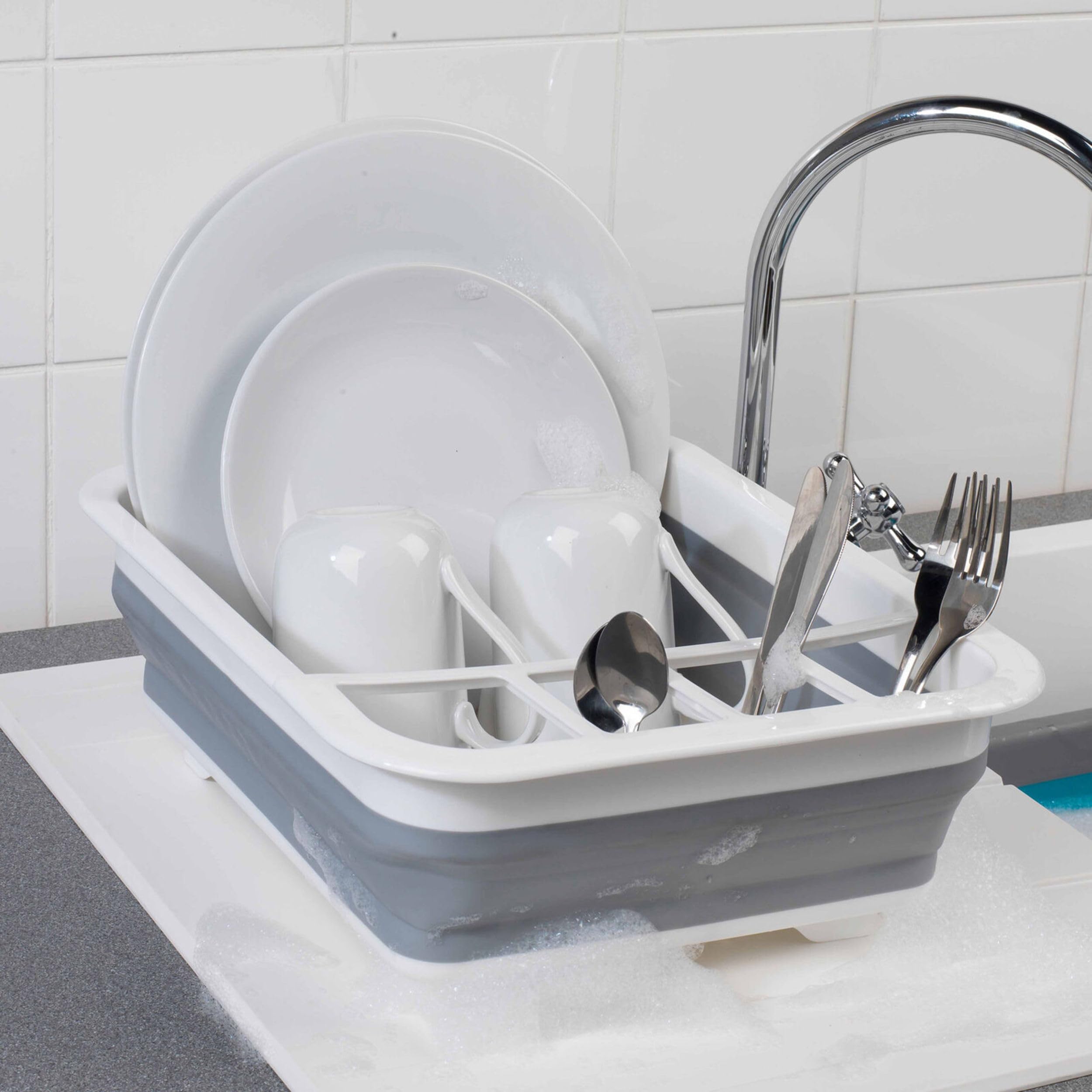 Beldray LA031051 Collapsible Dish Drainer - Foldable Plastic Sink Drying Rack with Cutlery Divider | Grey | 36.8 x 31.5 x 13 cm 4