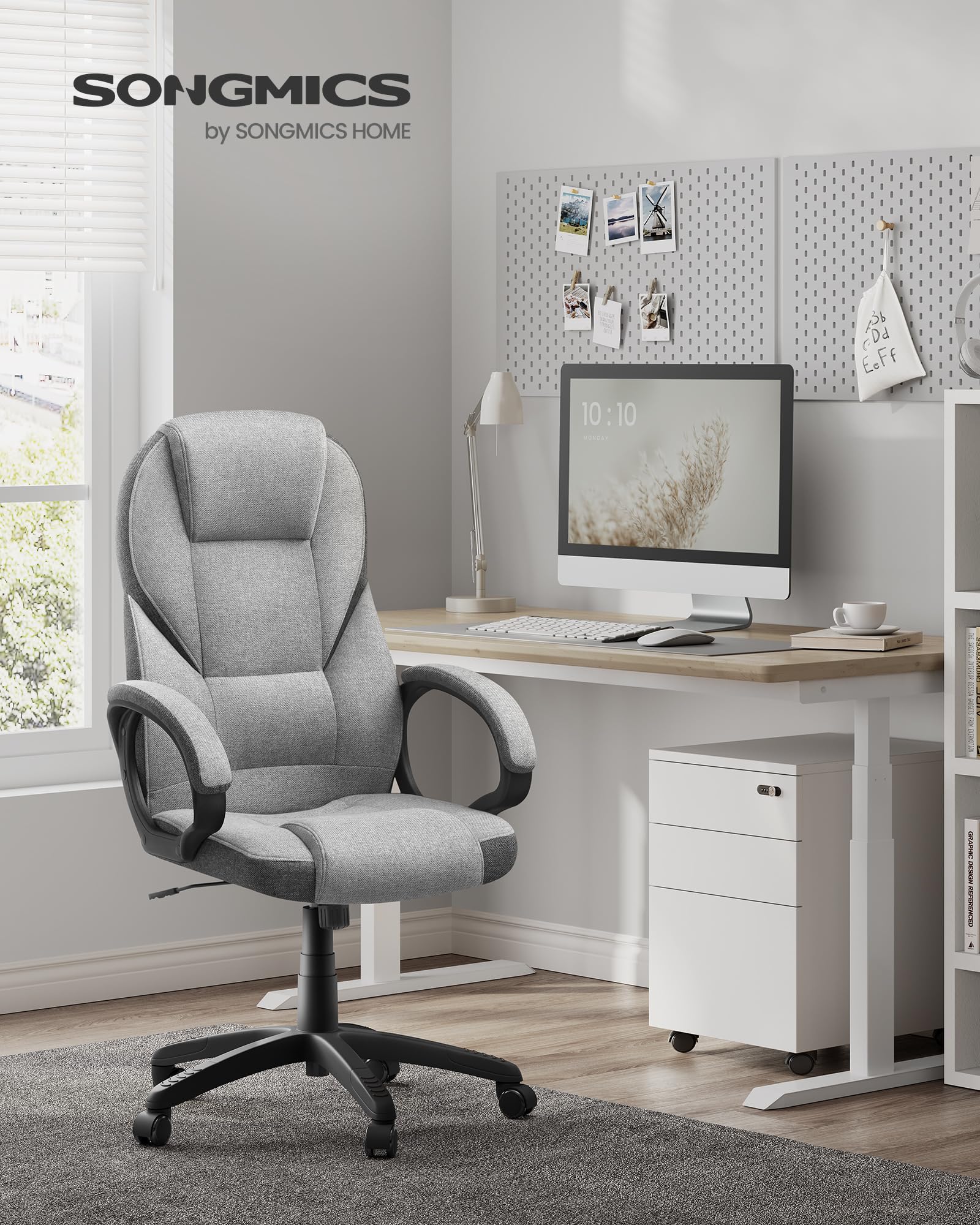SONGMICS Ergonomic Swivel Desk Chair - Adjustable Height, Silent Castors, Dove Grey | OBG022G11