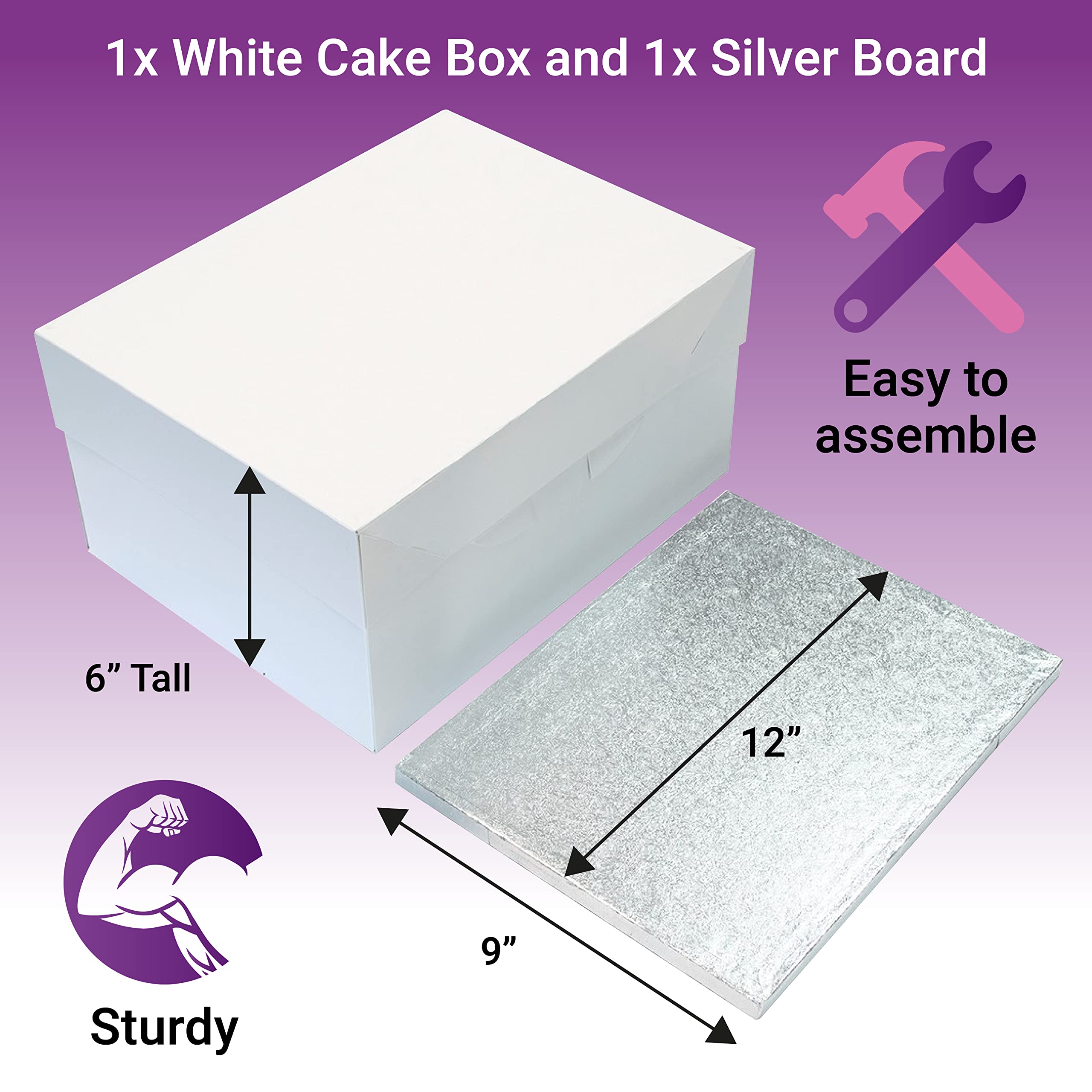 Culpitt Oblong Cake Box and Silver Cake Board Combo - 12'' x 9'' | 6'' High Box | Sturdy Drum 2