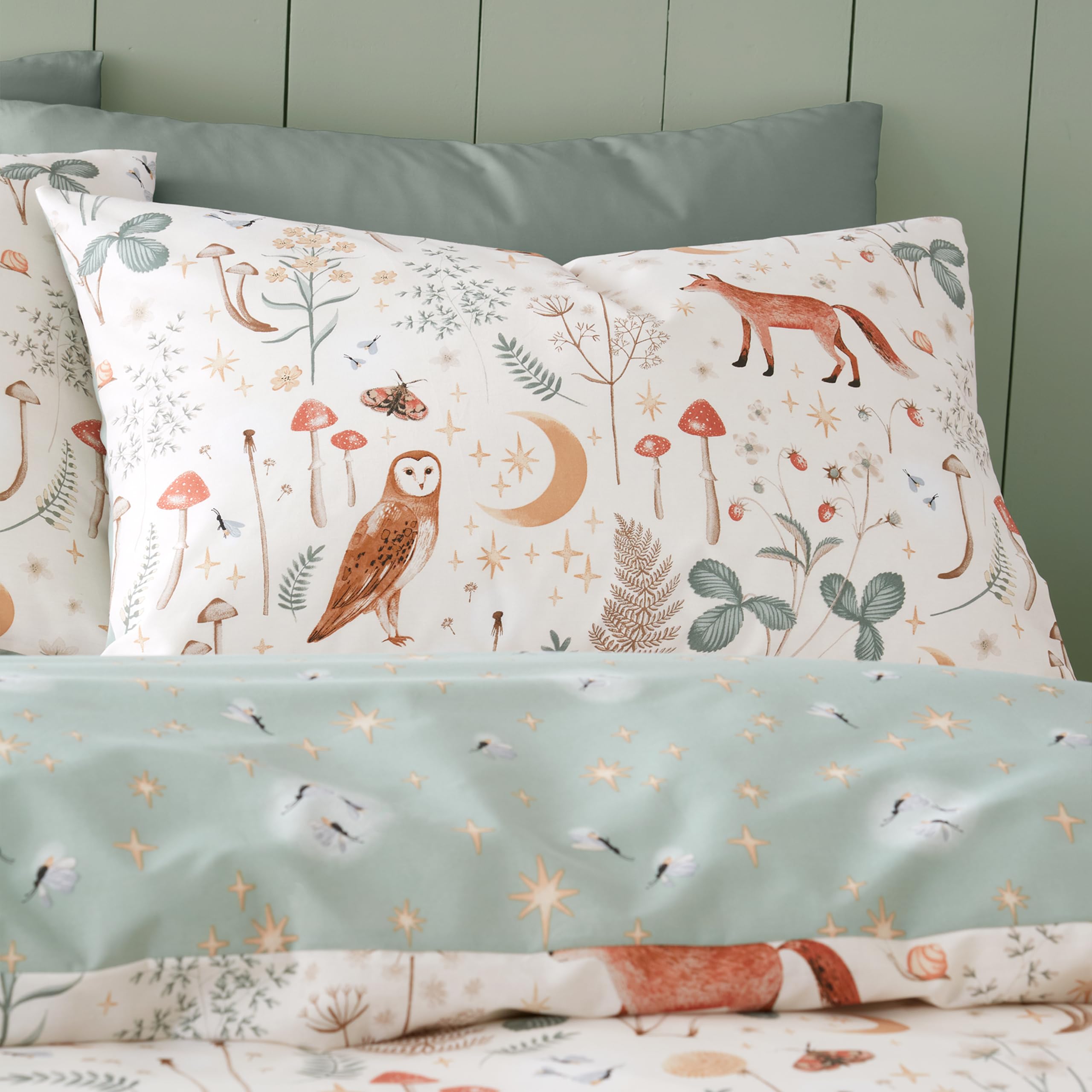 Catherine Lansfield Enchanted Twilight Animals Reversible King Duvet Cover Set with Pillowcases, Natural 3