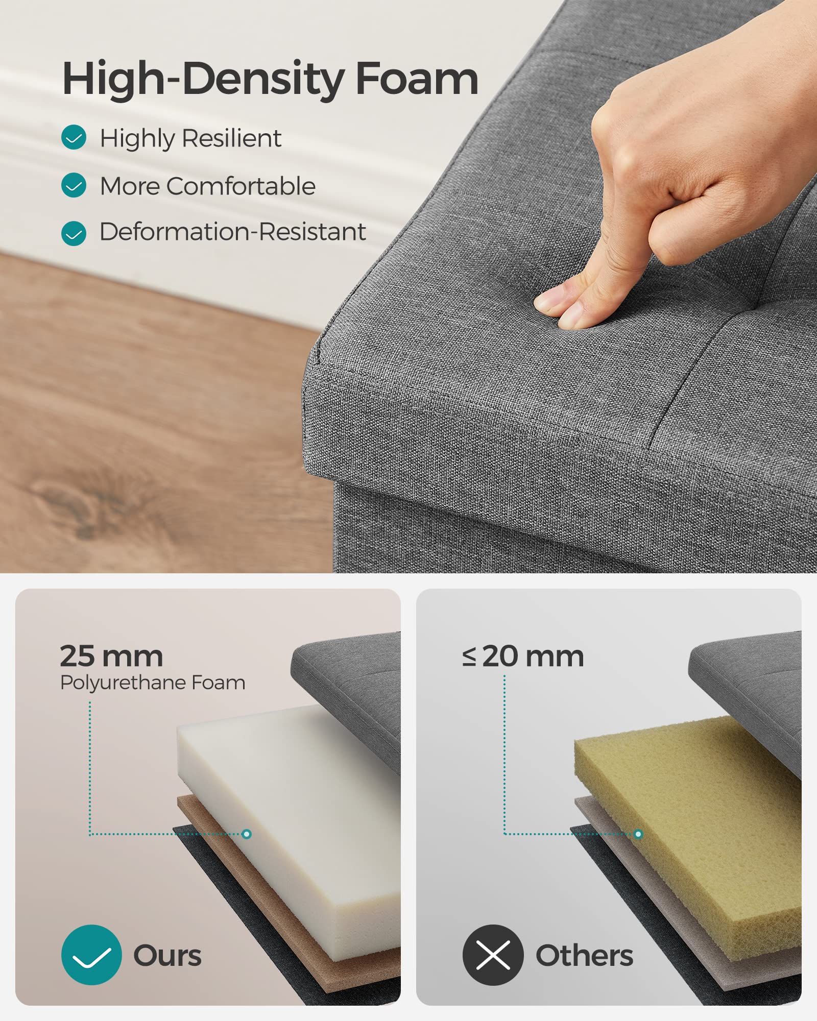 SONGMICS Storage Ottoman - Tufted Chesterfield Style | 80L Capacity | 300 kg Load | Dark Grey 4