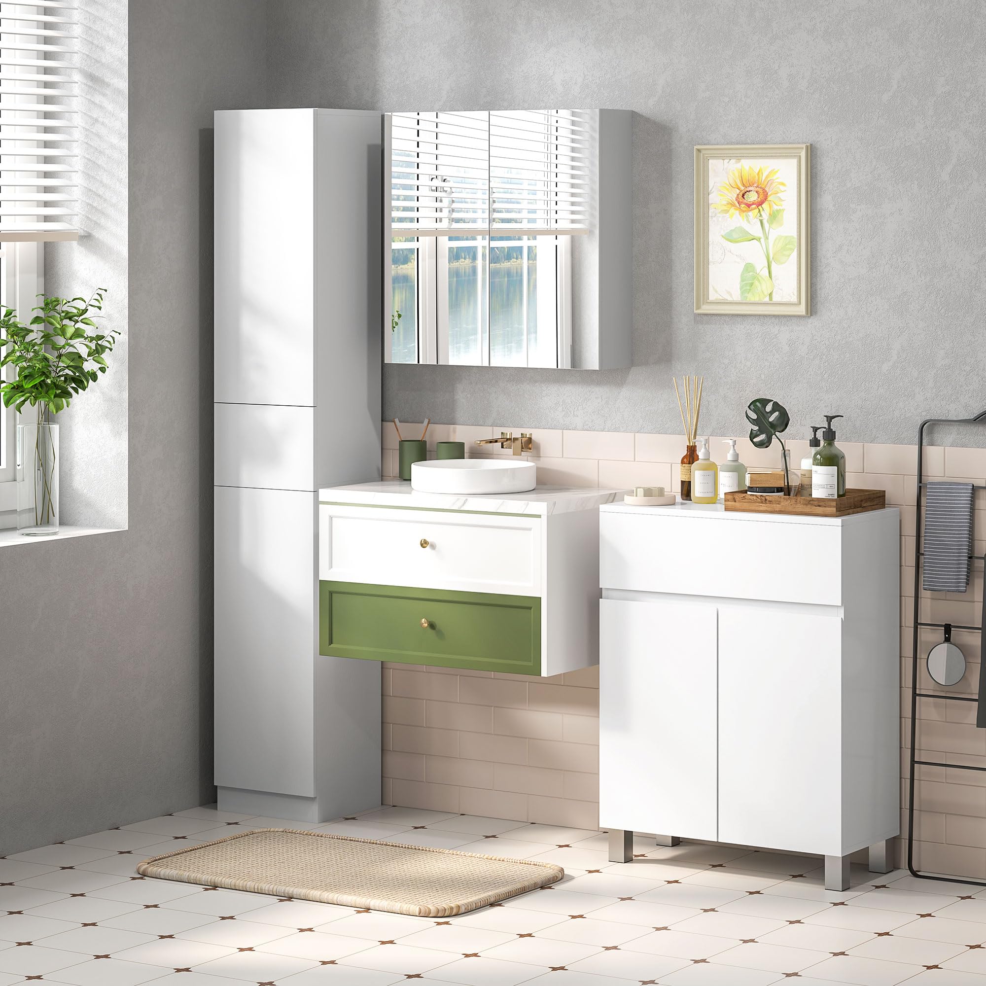 kleankin Tall Bathroom Cabinet - High Gloss Storage | Adjustable Shelves | 170H x 30W x 28Dcm 9