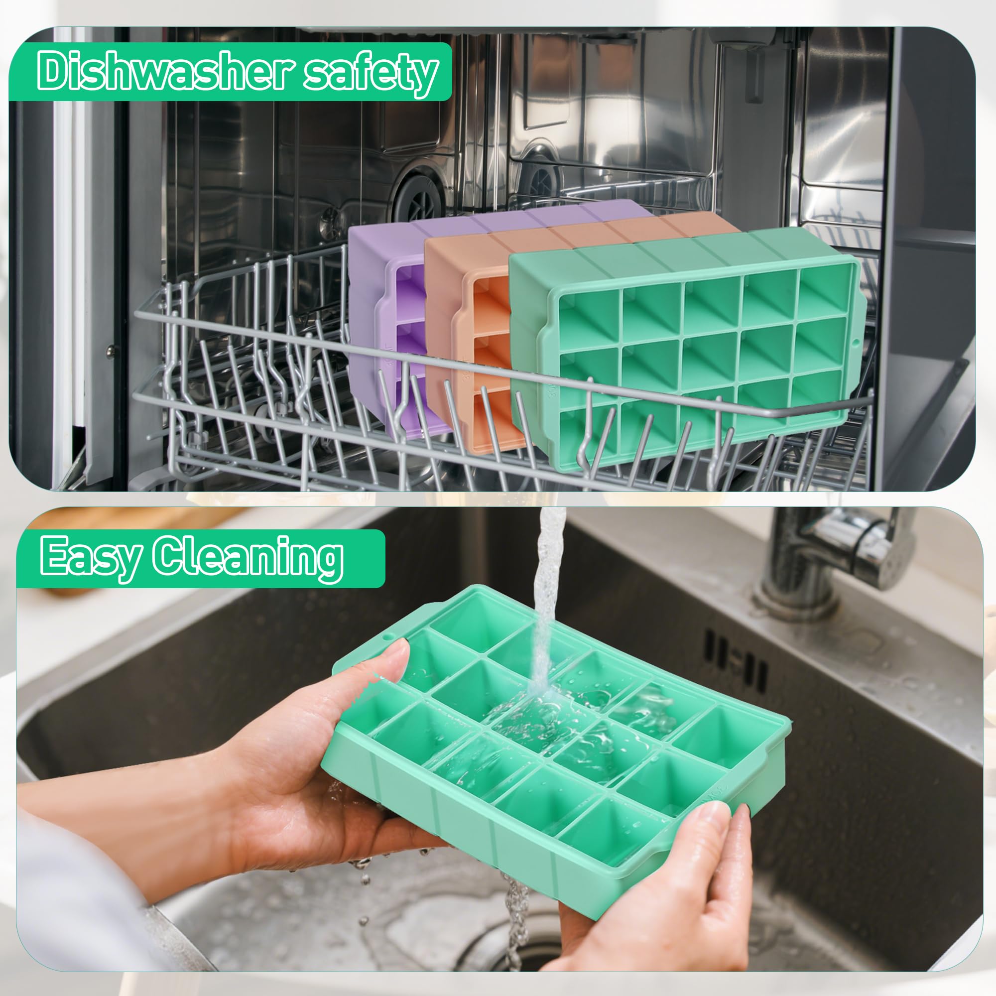 Lychico Silicone Ice Cube Tray with Lid - 3 Pack Easy-Release, Food Grade | 45 Cubes Total 7