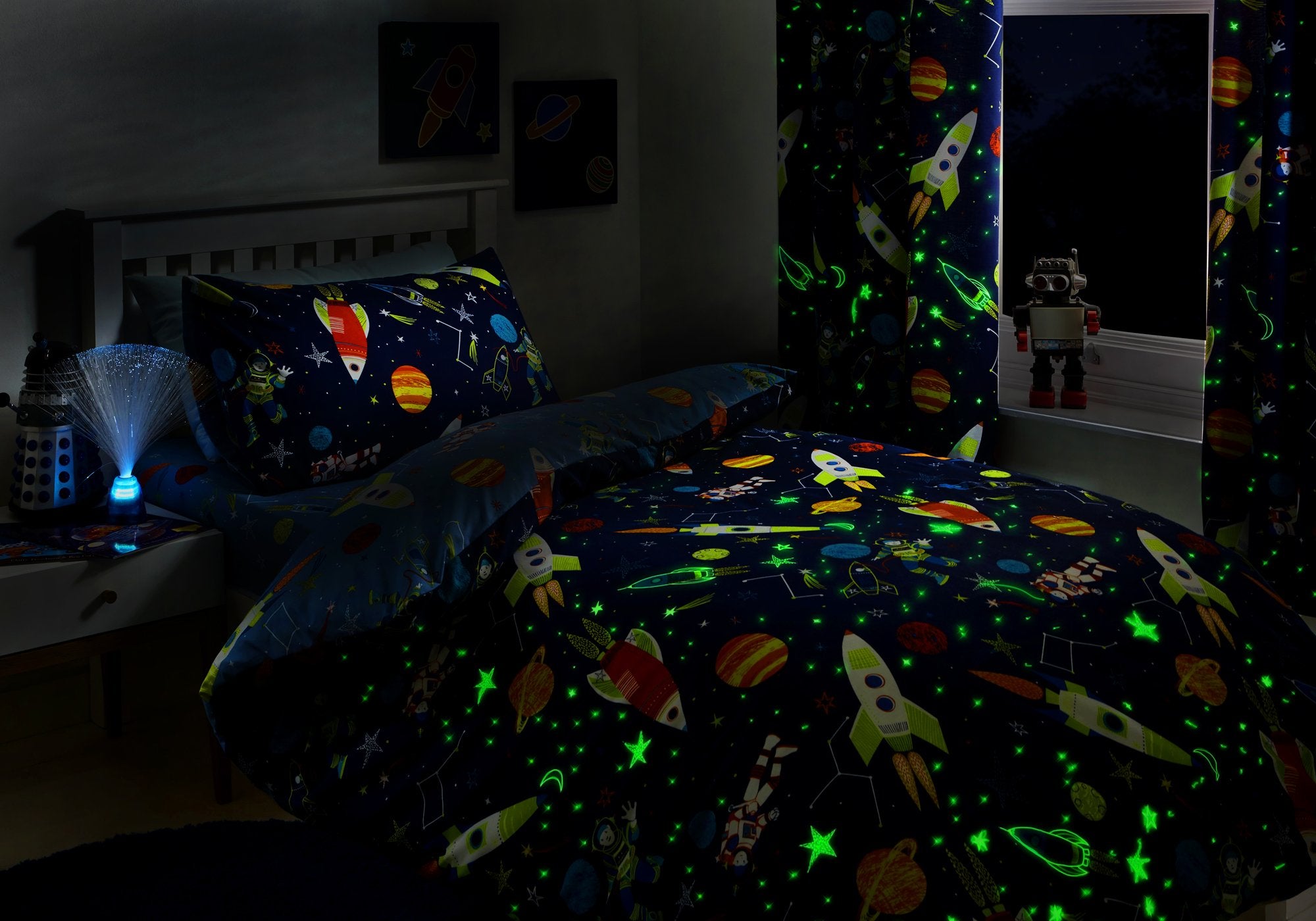 Bedlam Supersonic Glow In The Dark Duvet Cover Set | Double Bed Size | Blue Polyester 2