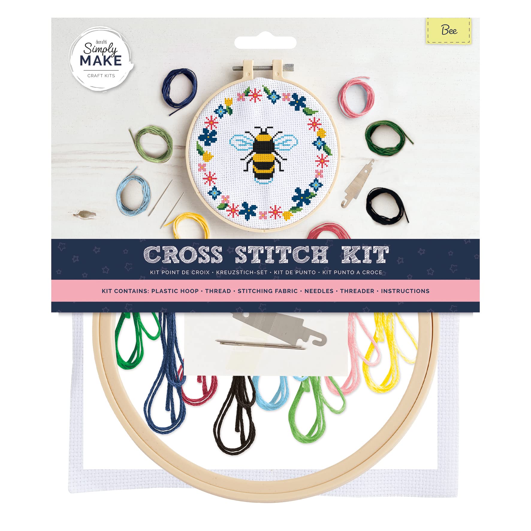 Simply MAKE Cross Stitch Kit - Bee Design for Kids and Adults | All-Inclusive Starter Kit 1