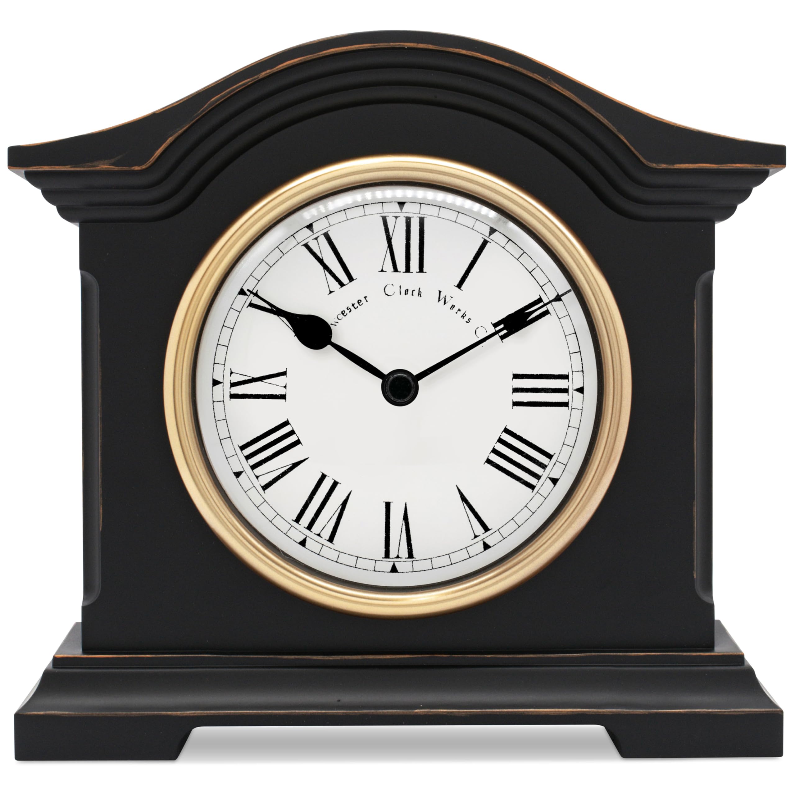 Towcester Clock Works Co. Falkenburg Mantel Clock - Vintage Style | Black Case | Roman Dial | Quartz Movement 1