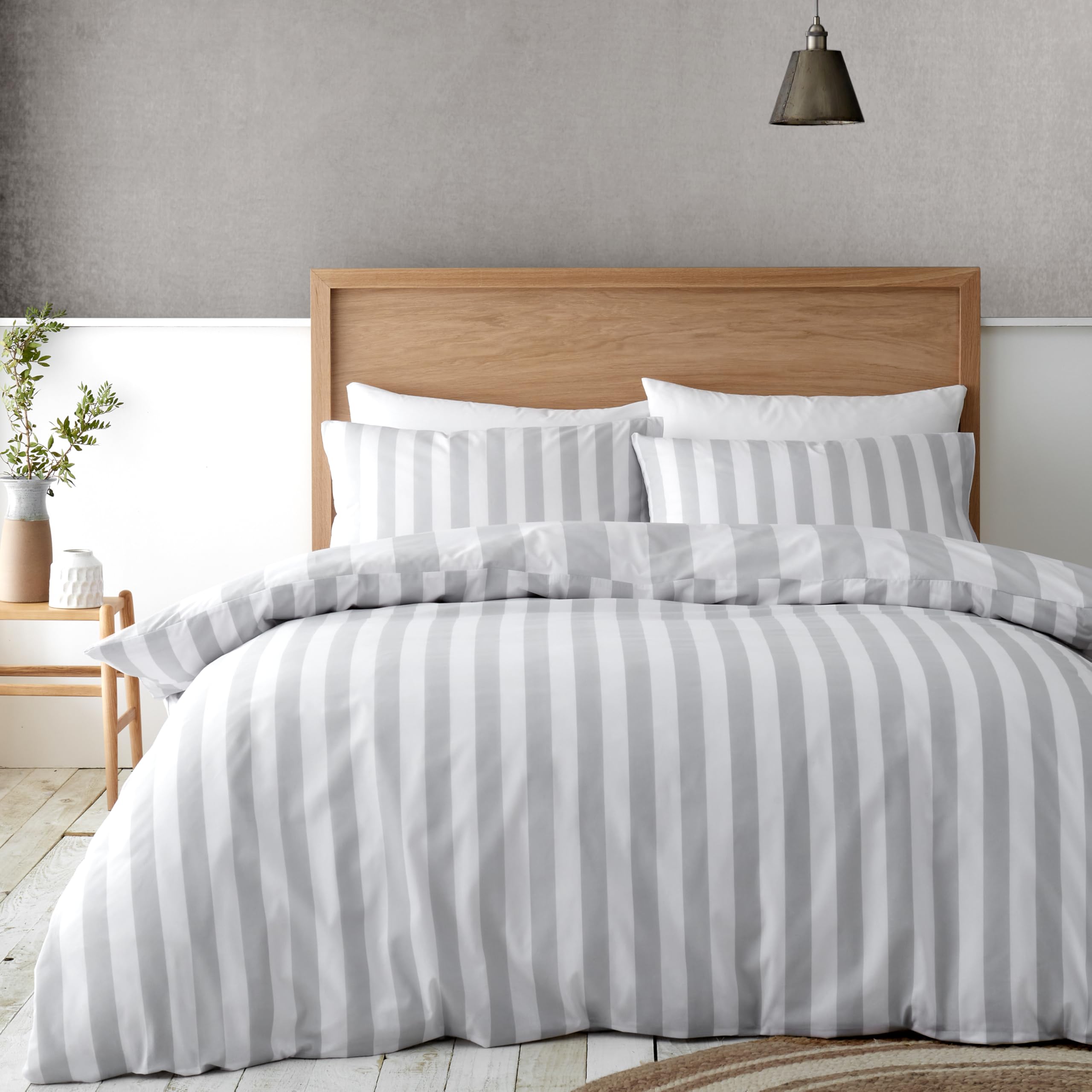 Catherine Lansfield Cove Stripe Reversible Double Duvet Cover Set | Silver | 52% Polyester 48% Cotton 2