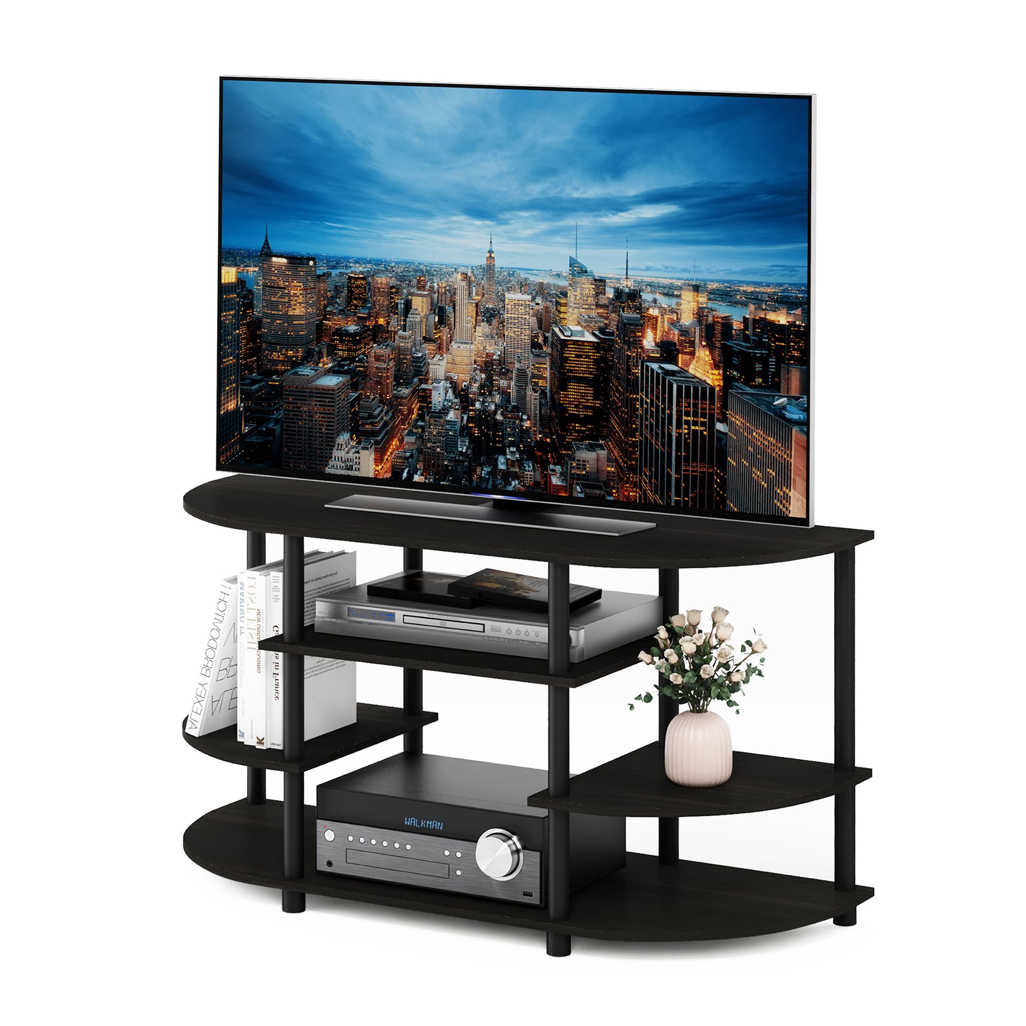 Furinno JAYA TV Stand - Fits up to 46 Inch TV | Espresso/Black | Toolless Assembly 1