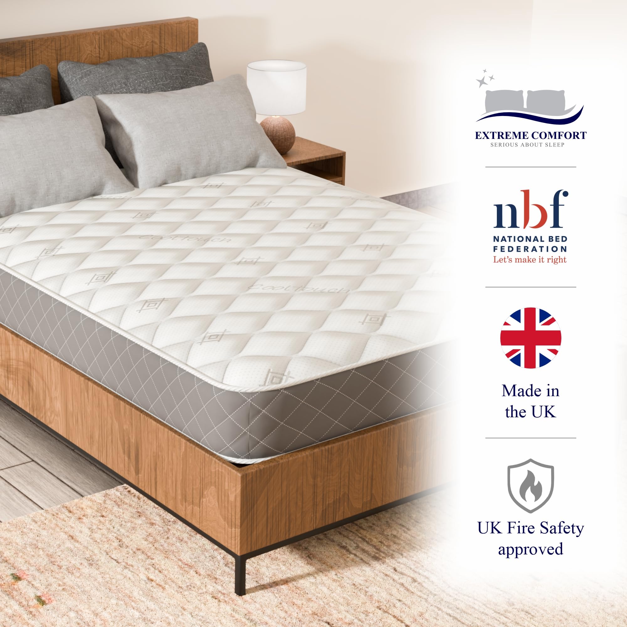 eXtreme comfort ltd Cooltouch Diamond Essential Single Mattress | 18cm Depth | Grey 6