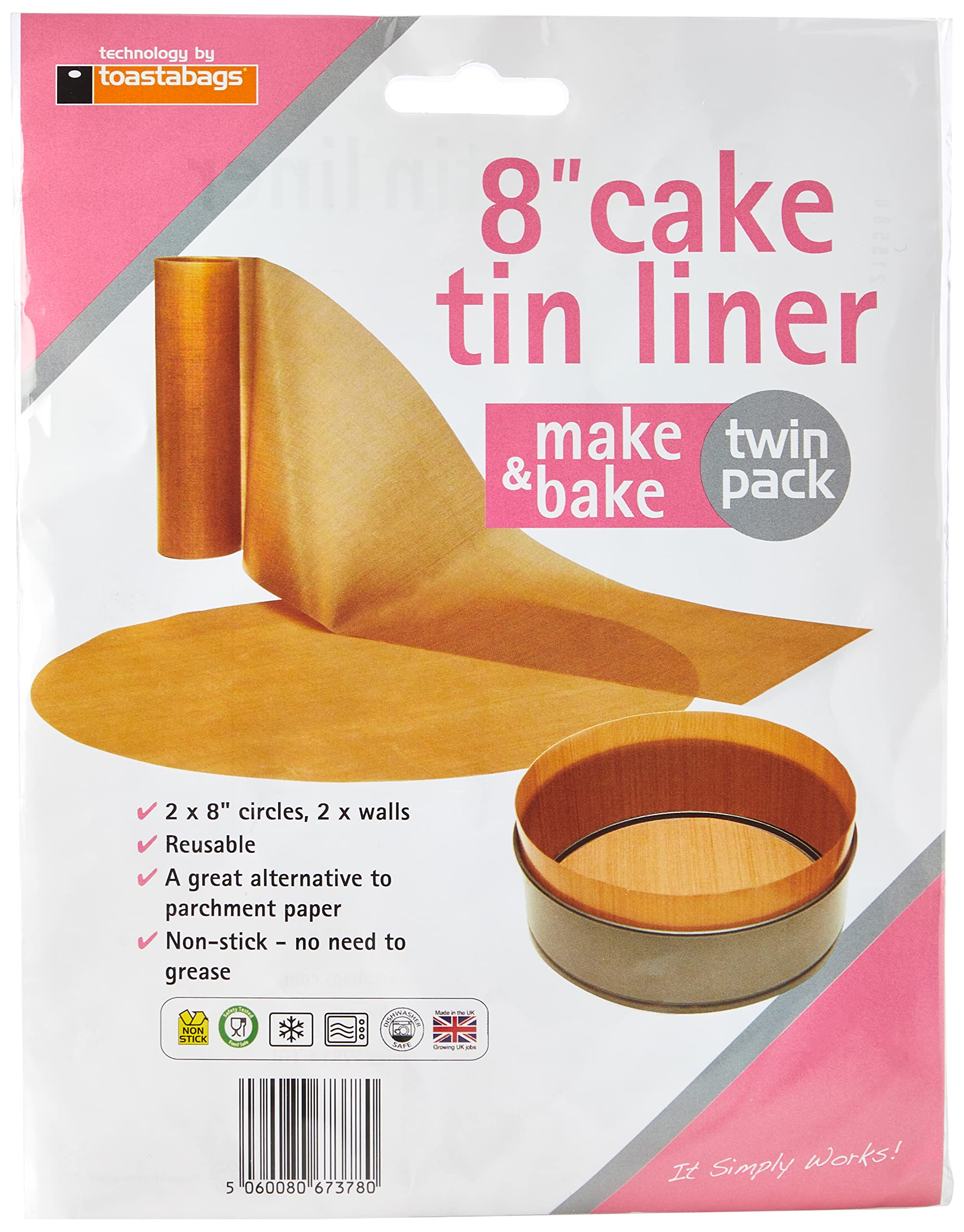 Toastabags Reusable Non-Stick Cake Tin Liners 8-Inch (2 Pack) | Gold | Acrylic 1