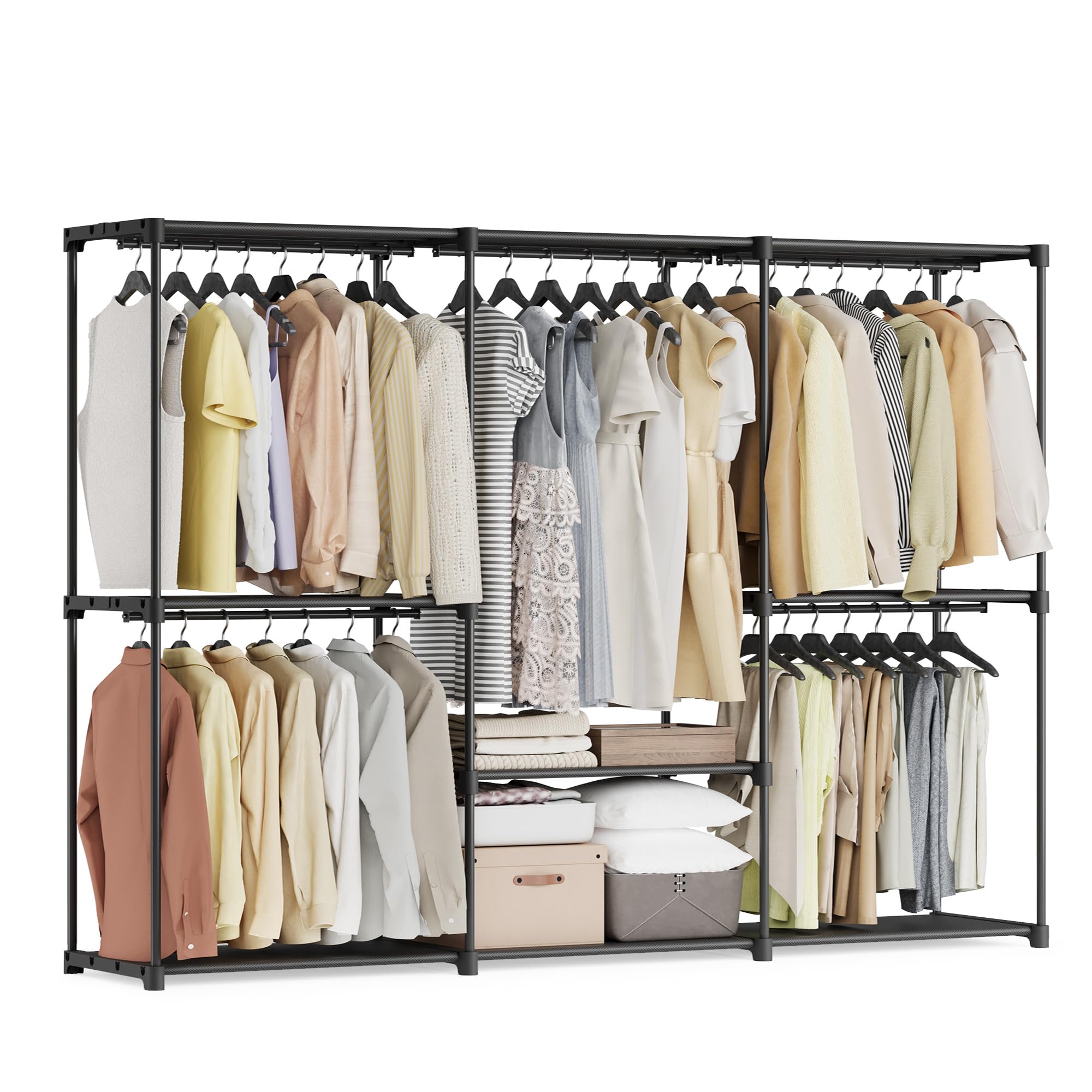 SONGMICS Portable Clothes Wardrobe - Ink Black | 5 Hanging Areas, 6 Shelves | 205W x 166H cm 1