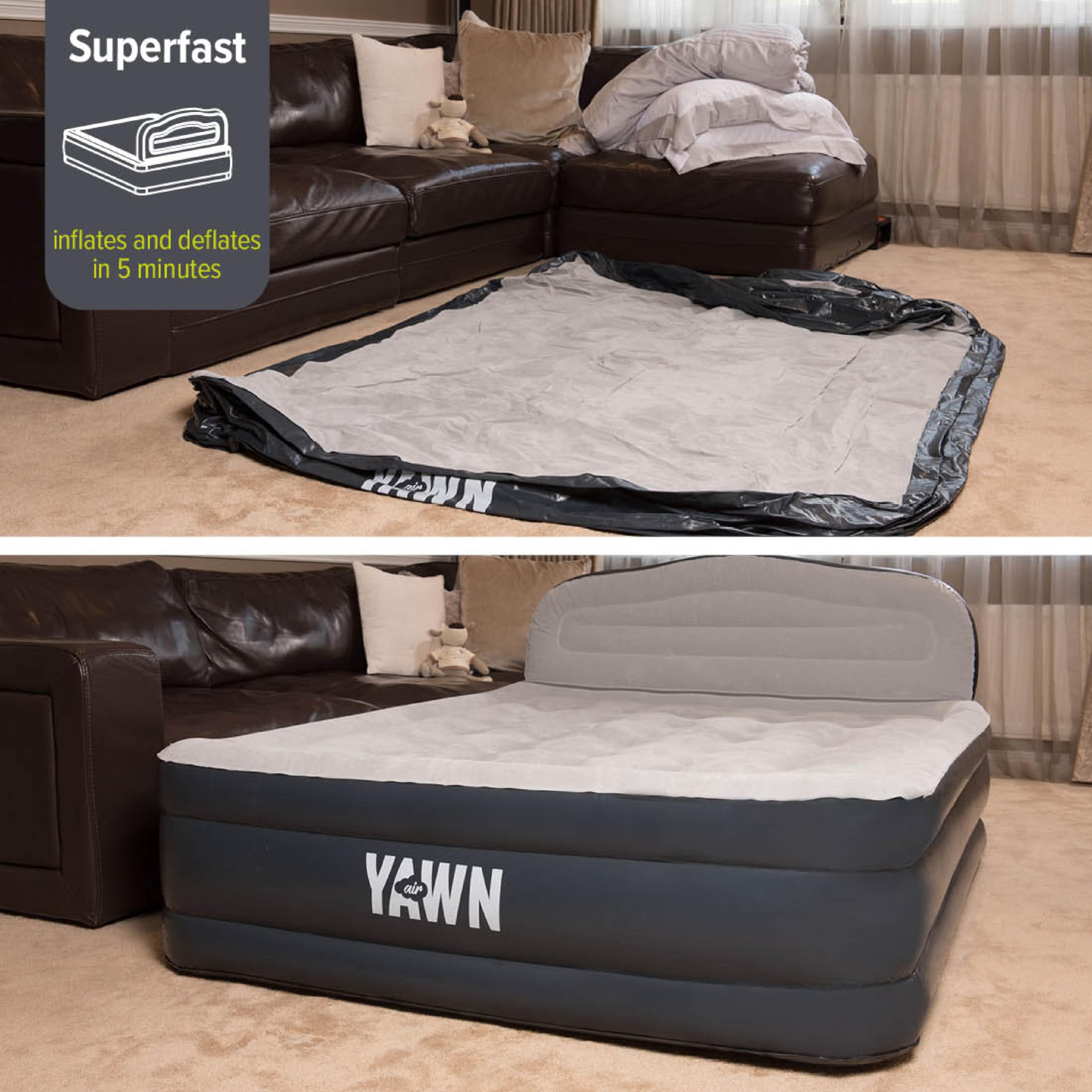 YAWN AIR Deluxe Self-Inflating Airbed - Double Size with Built-in Pump & Headboard 4