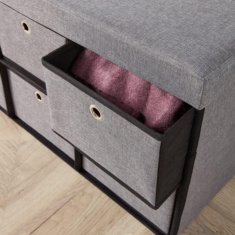 Home Source Folding Ottoman 6 Drawer Fabric Storage Chest | 76cm Width | Grey 4