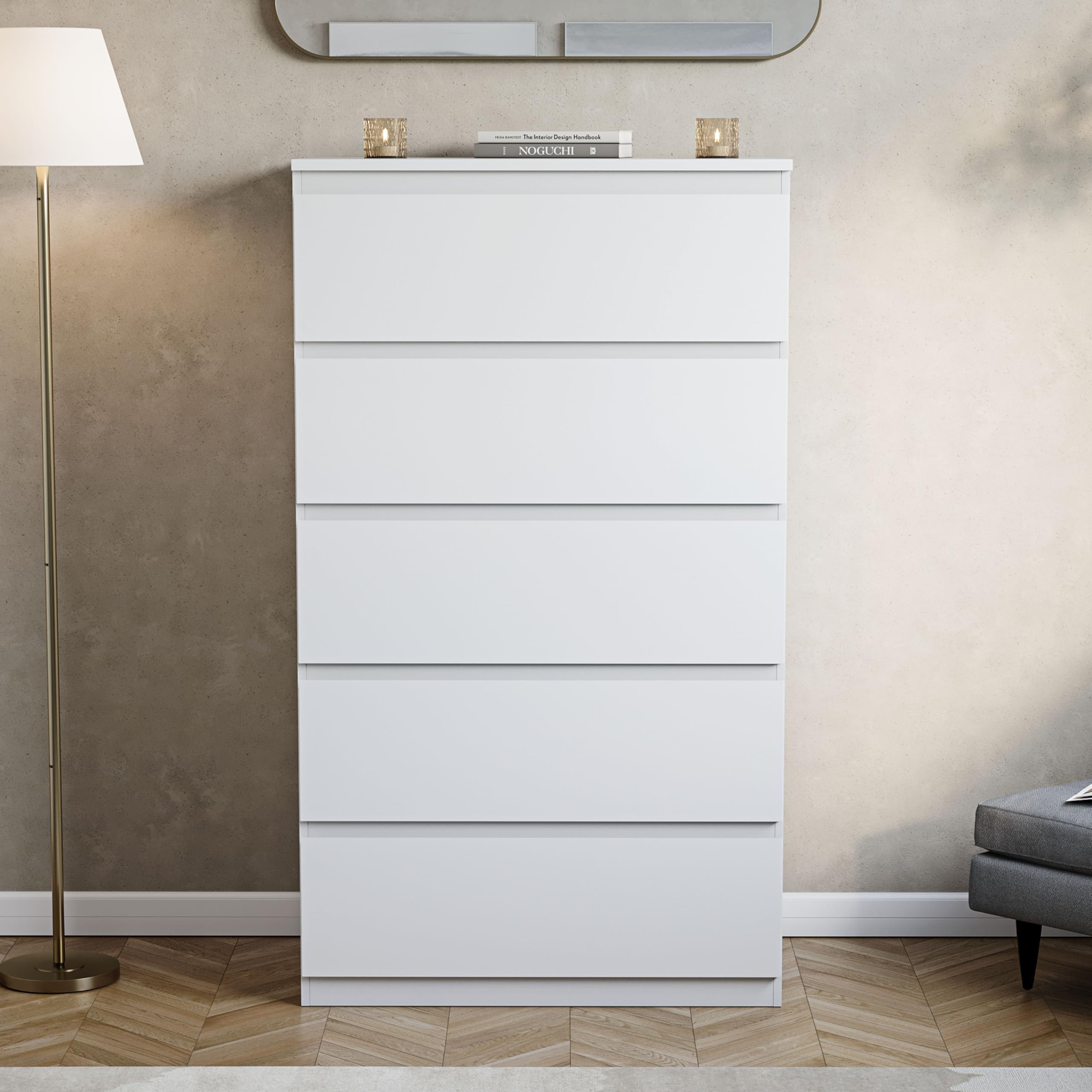 Vida Designs Denver 5 Drawer Chest of Drawers - White | 40D x 70W x 112H cm 3