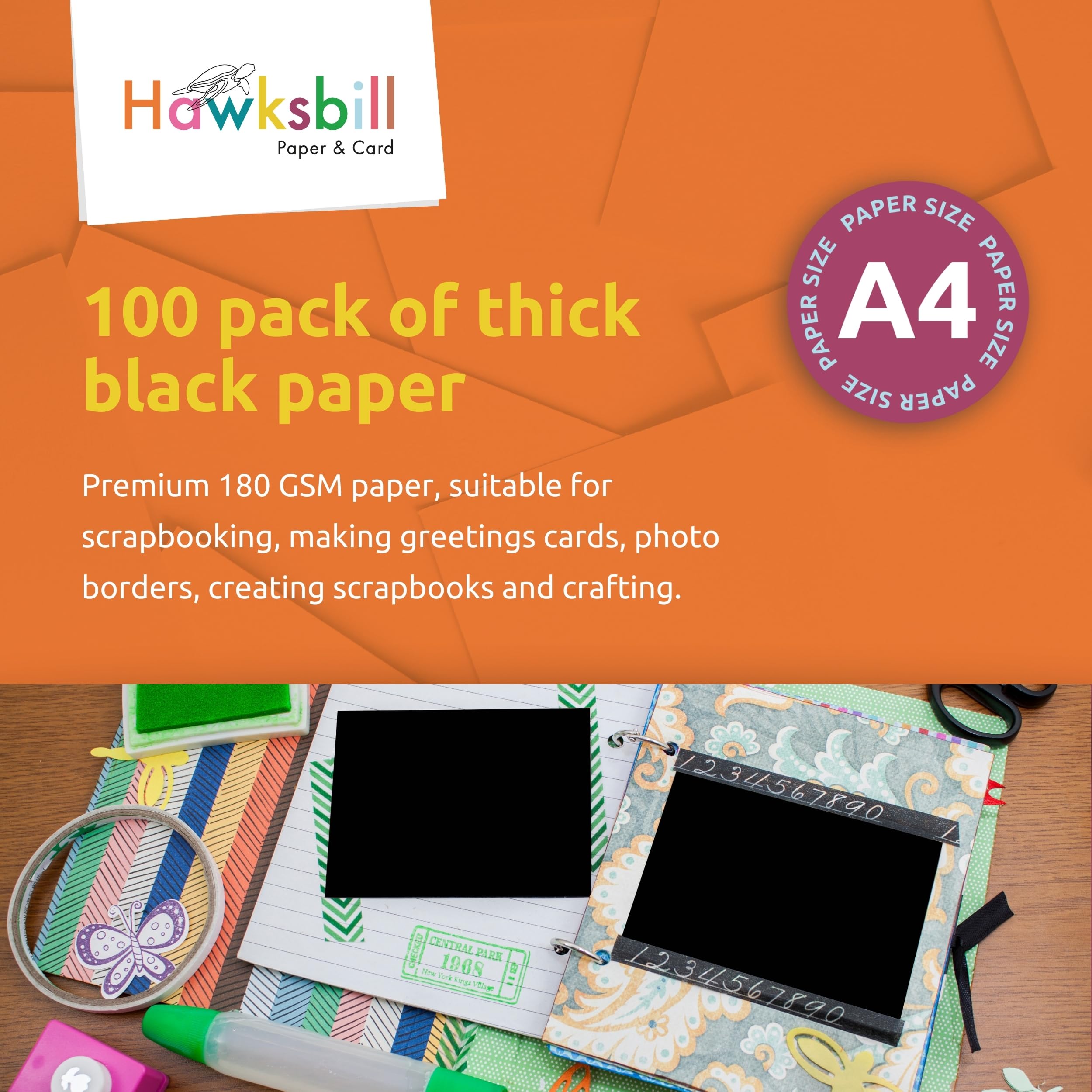 Hawksbill Black Card Stock A4 180 GSM | 100 Sheets | Smooth Finish for Crafts & DIY 7
