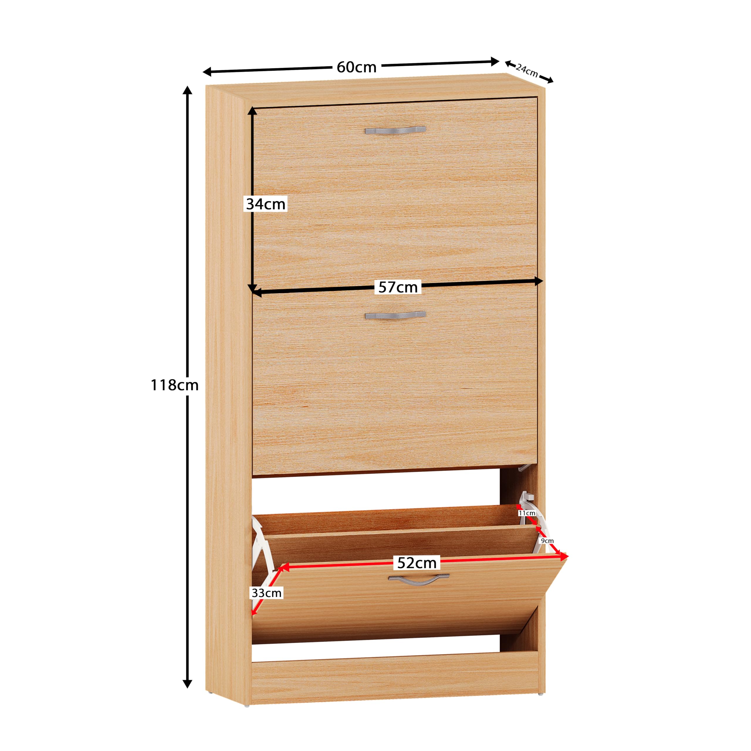 Vida Designs Wooden Shoe Cabinet - 3 Pull-Down Drawers | Slim Space-Saving Design | Pine 3