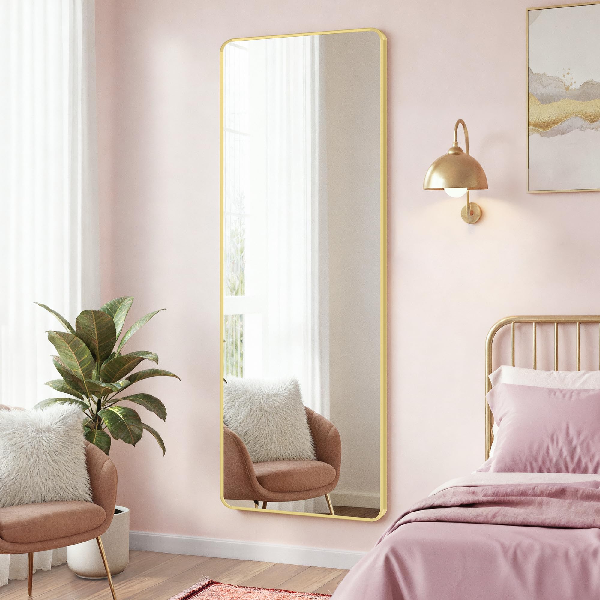 SONGMICS Full Length Wall-Mounted Mirror - 120 x 40 cm Rectangular | Pale Gold | Tempered Glass 1
