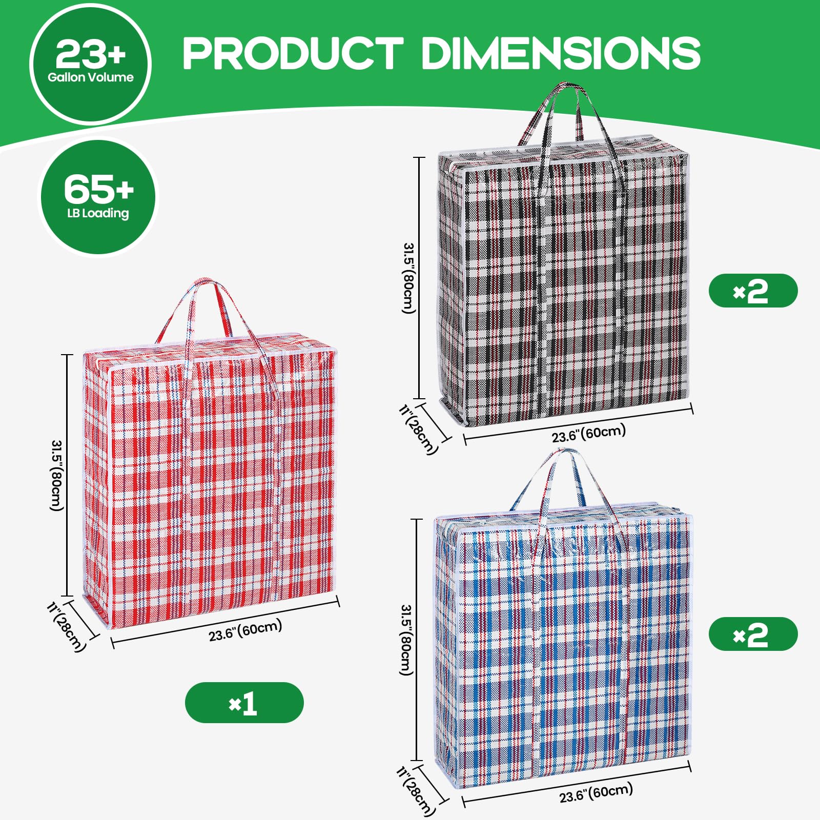 Rainberg Jumbo Storage Bags - 5 Pack Reusable Laundry & Moving Bags | 80x60cm | Holds up to 35kg 2