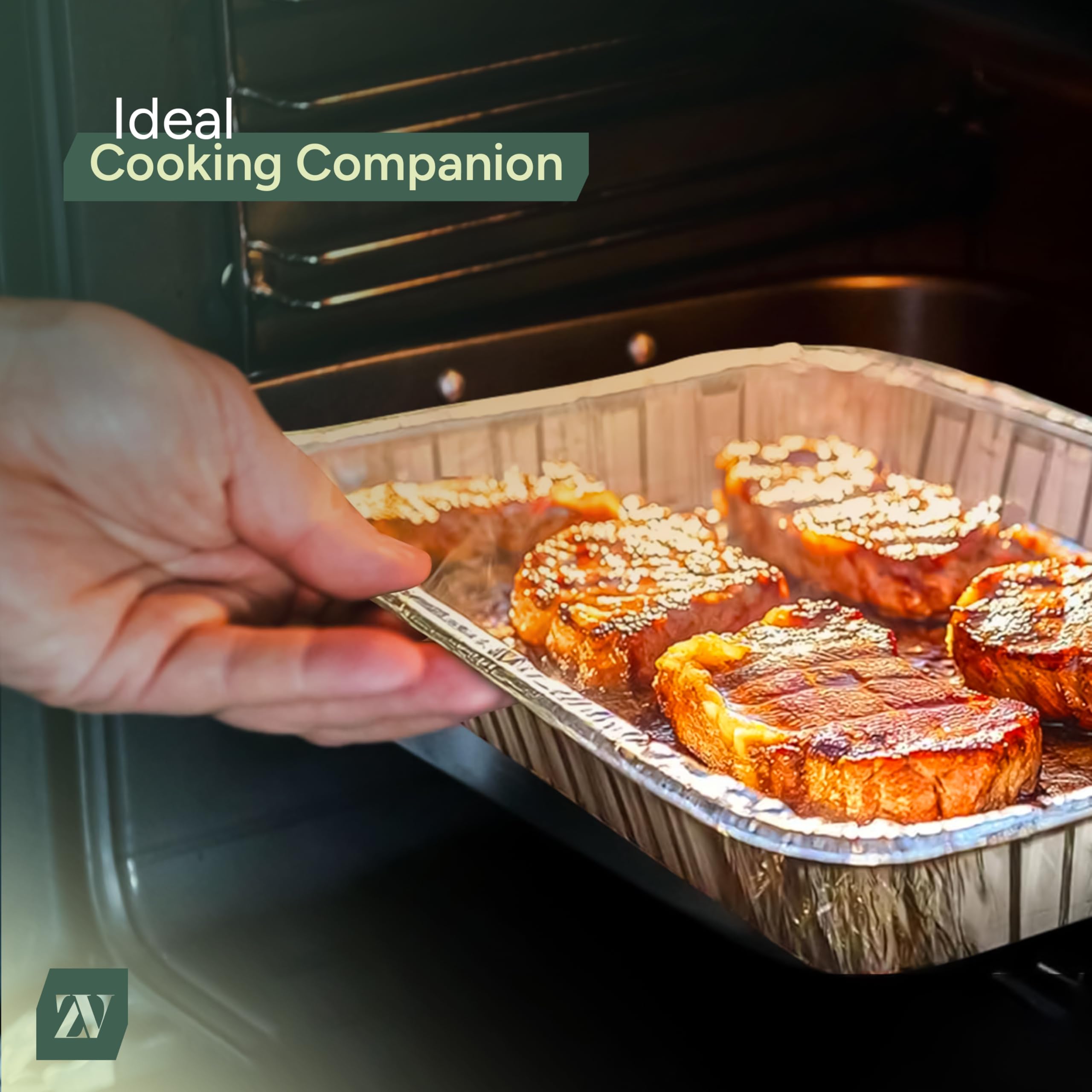 Zuvo Aluminium Foil Cake Pans - 10 Pack | 32cm x 20cm x 3.3cm | Oven & Freezer Safe 6