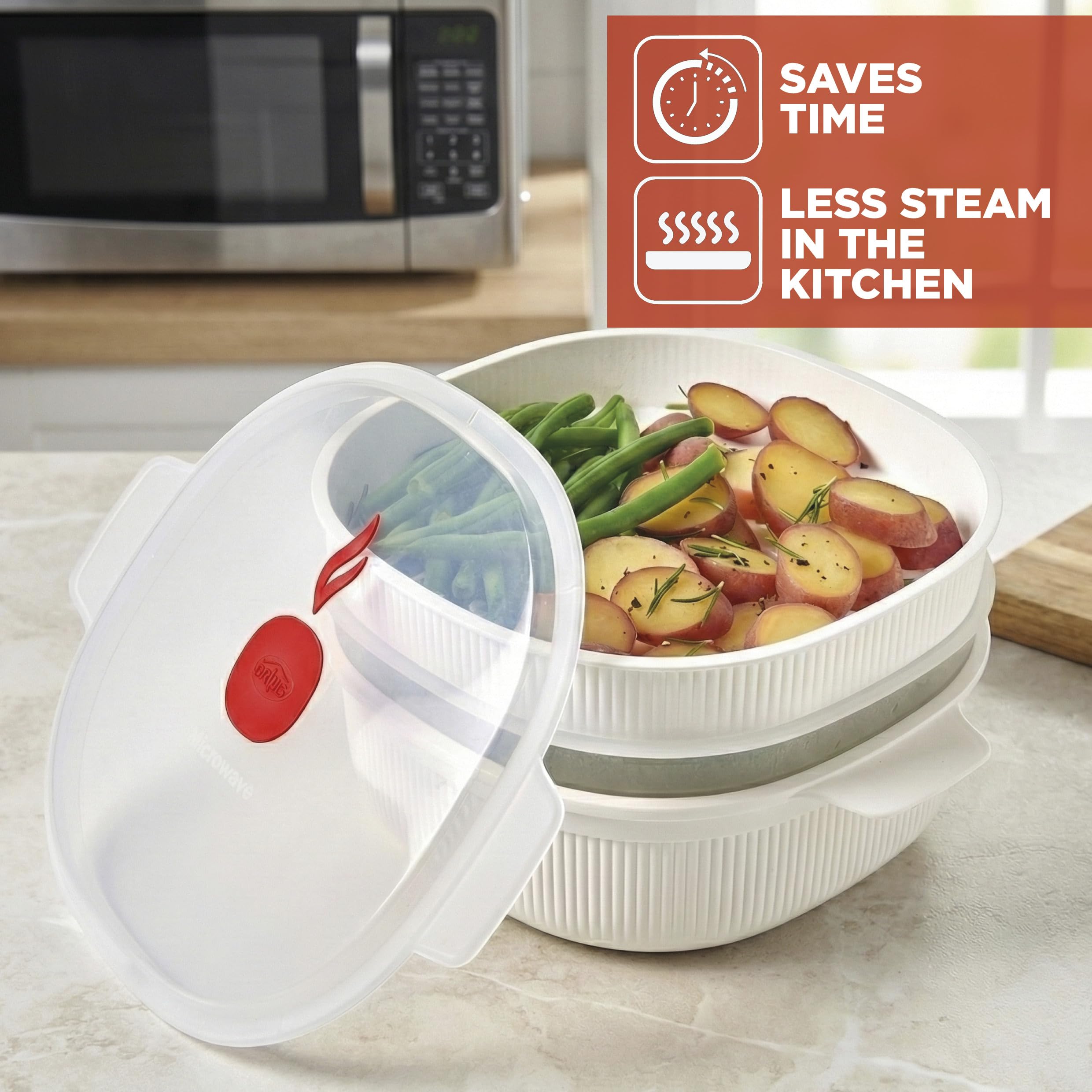 Snips Microwave Steamer with 2 Trays - 4L Capacity, BPA-Free, Made in Italy 3