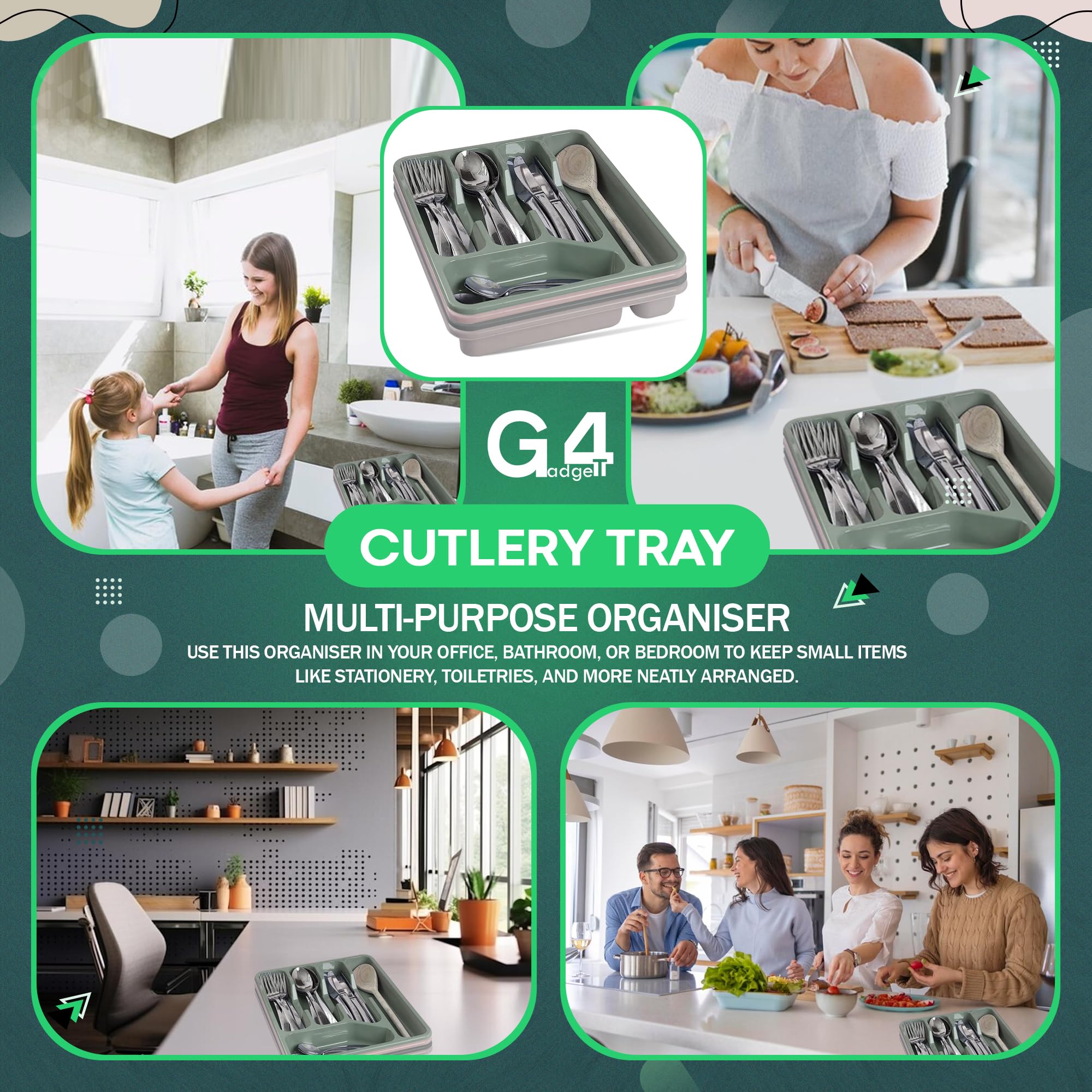 G4GADGET 5 Compartment Cutlery Tray Drawer Organiser | Plastic | Random Colour | 335x265x45mm 7