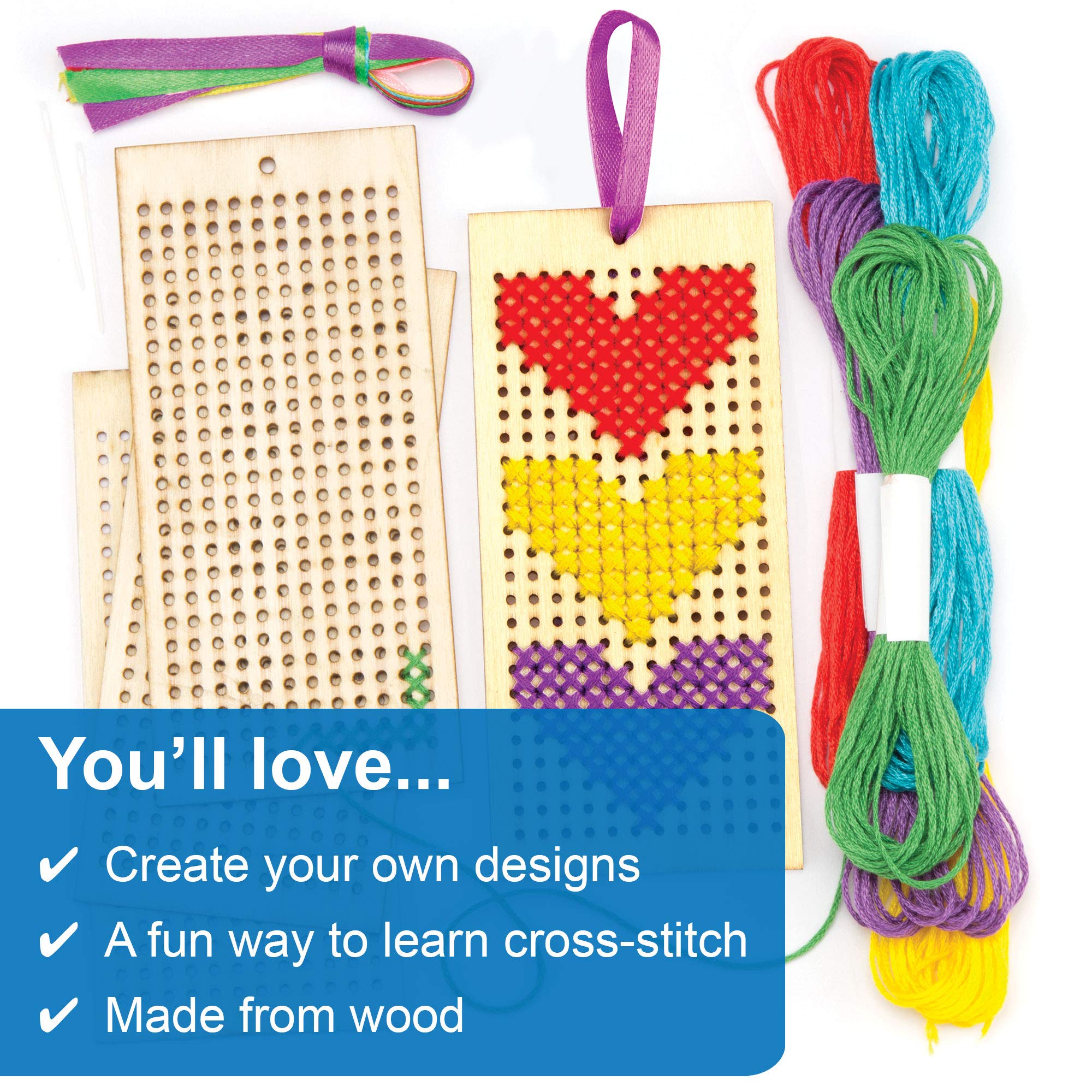 Baker Ross AR141 Bookmark Cross Stitch Kits for Beginners - 4 Pack, Assorted Colors 3