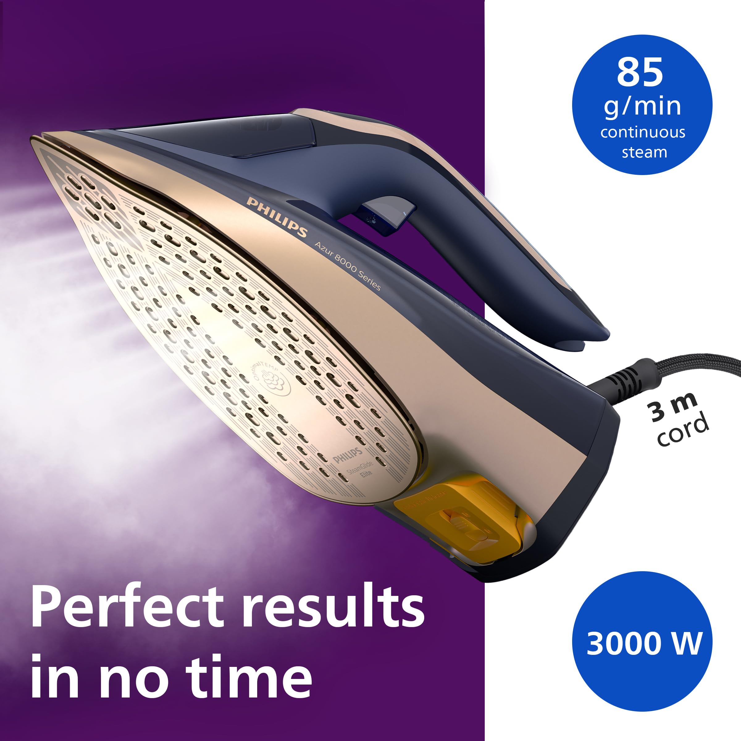 Philips Azur 8000 Steam Iron - 3000W Power, 260g Steam Boost, 85g/min Continuous Steam 3