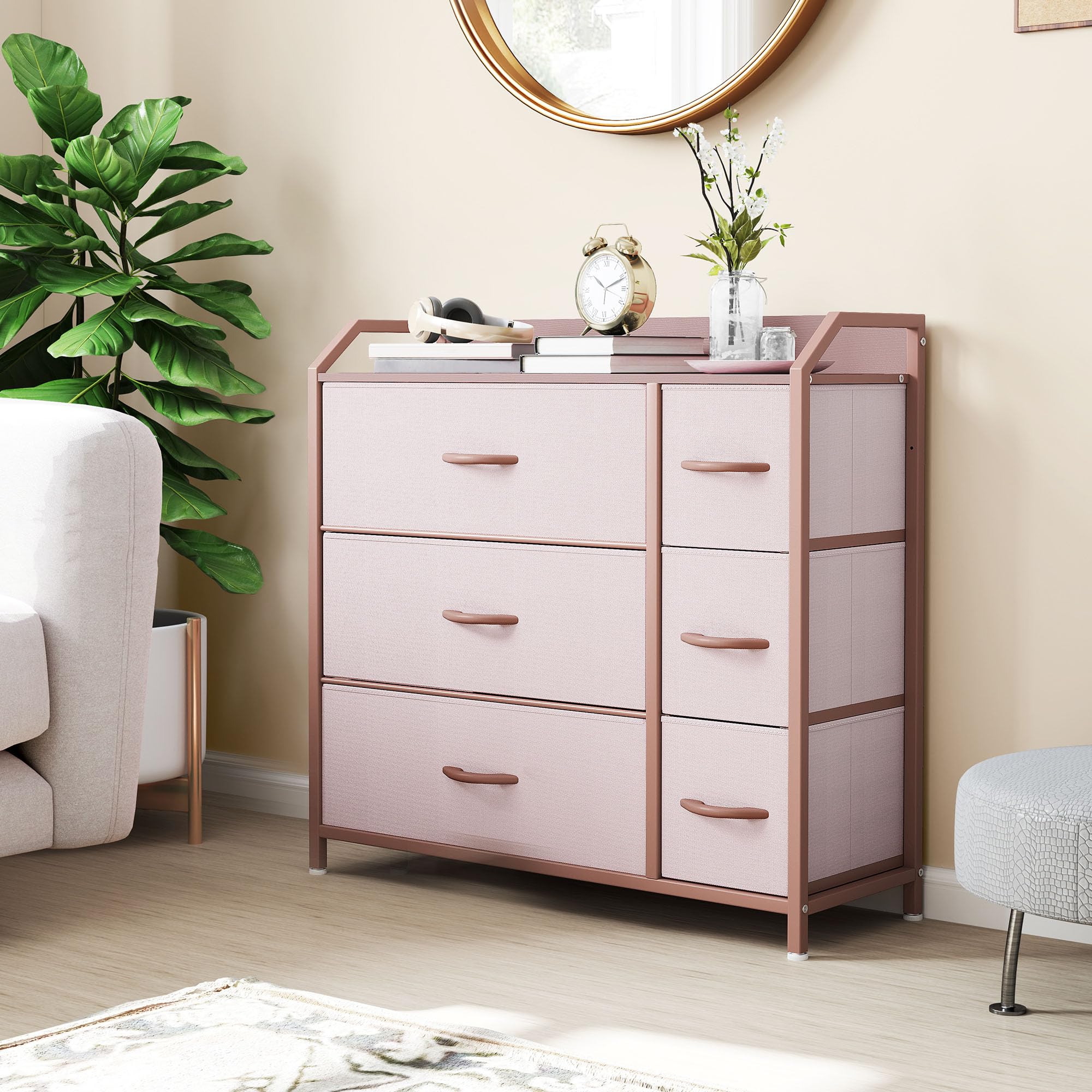 YITAHOME 6-Drawer Fabric Dresser with Metal Frame | Pink | 80W x 79H cm 2
