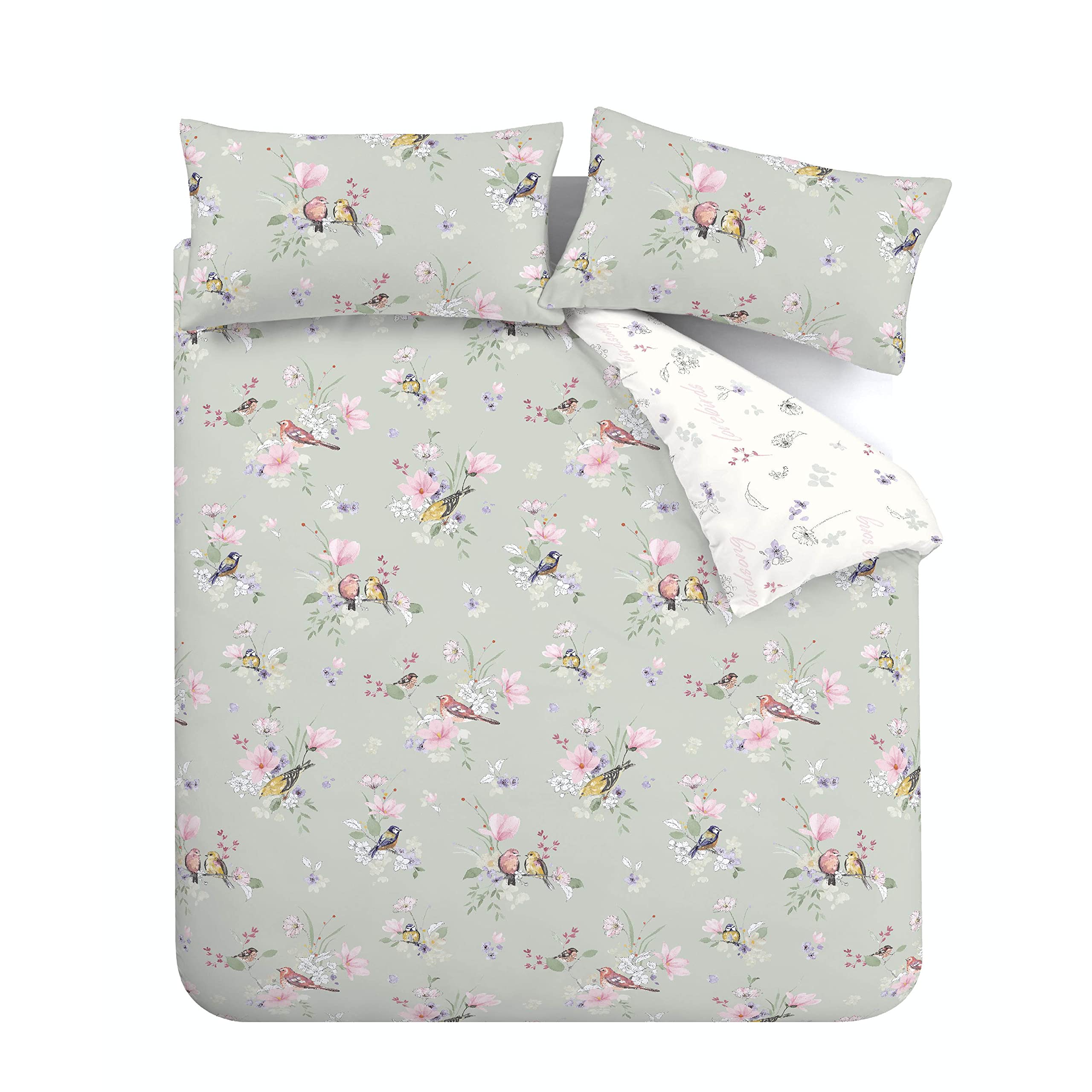 Catherine Lansfield Songbird Duvet Cover Set | King Size | Sage Green | Polycotton 5