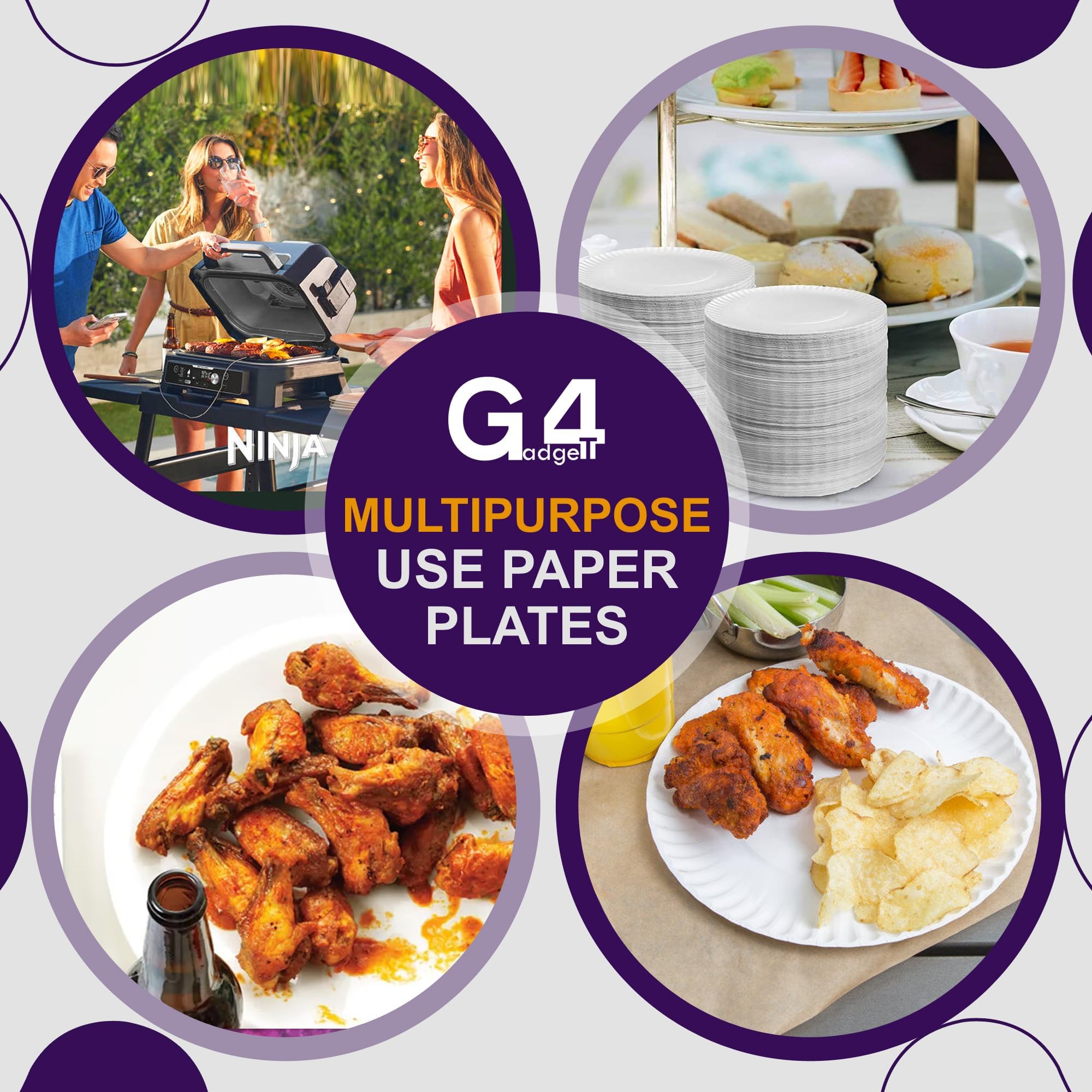 G4GADGET 200 Count Paper Plates - 9 Inch (23cm) Disposable Dishes for Hot/Cold Food 7