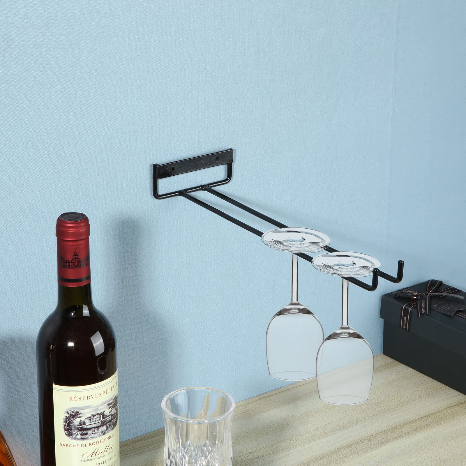 ASelected 4-Piece Wall Mounted Stemware Rack - Black Carbon Steel | Holds 3-4 Glasses Per Rack 7