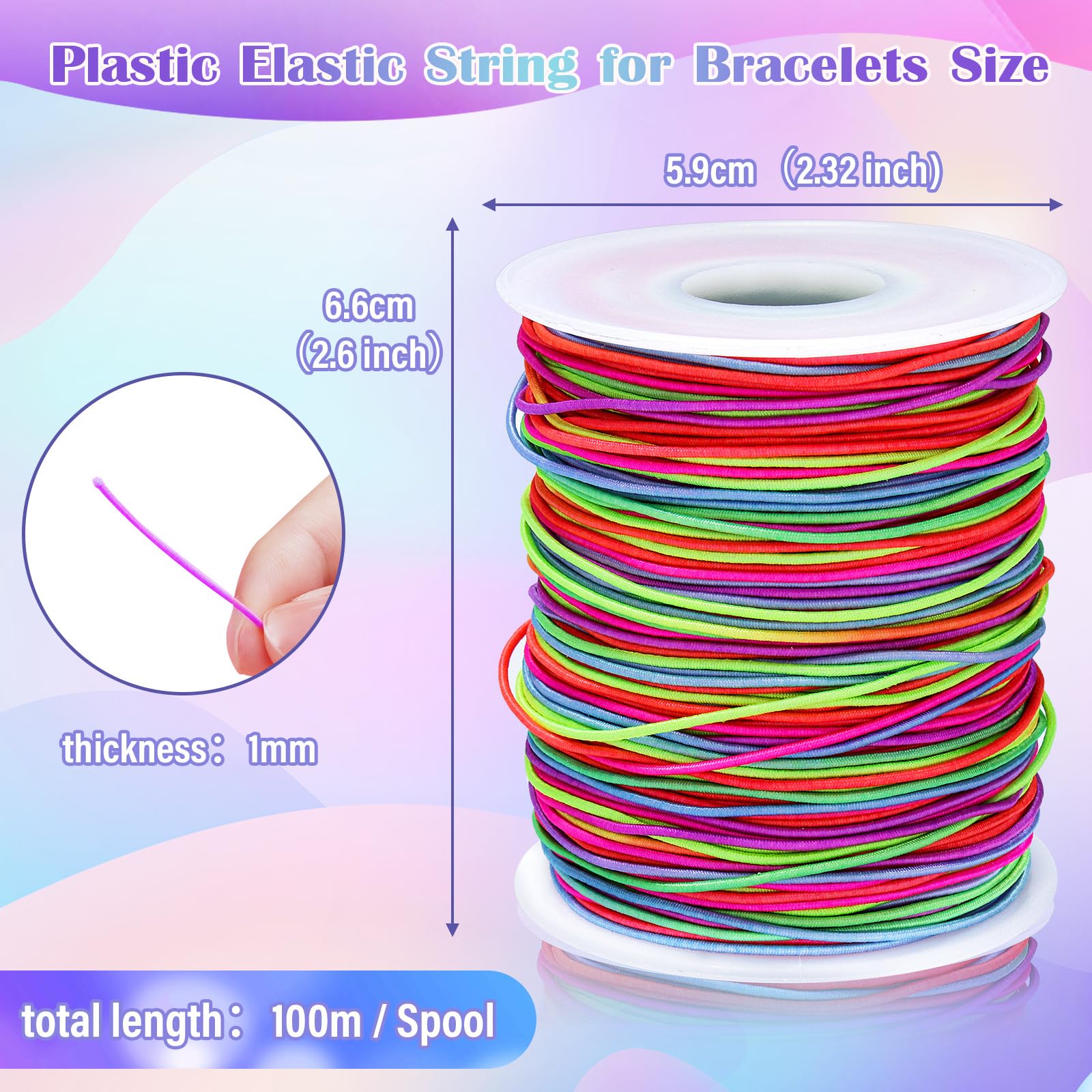 Alyvisun 1mm Rainbow Elastic String for Bracelets - 100m Spool | Durable Nylon & Latex Blend 6