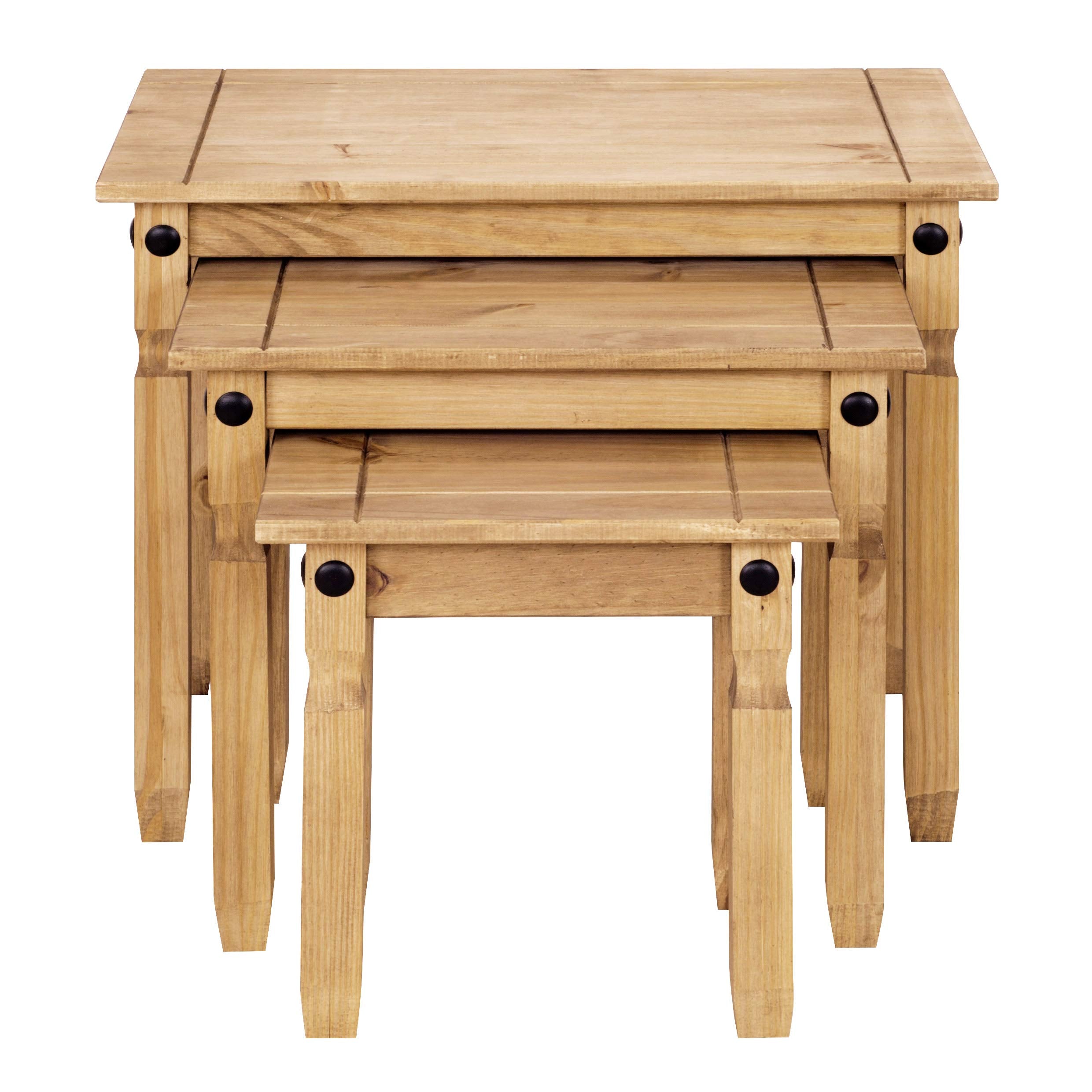 Mews Corona Nest of Tables - Solid Pine, Wax Finish, Black Metal Hardware | (W) 53cm 4