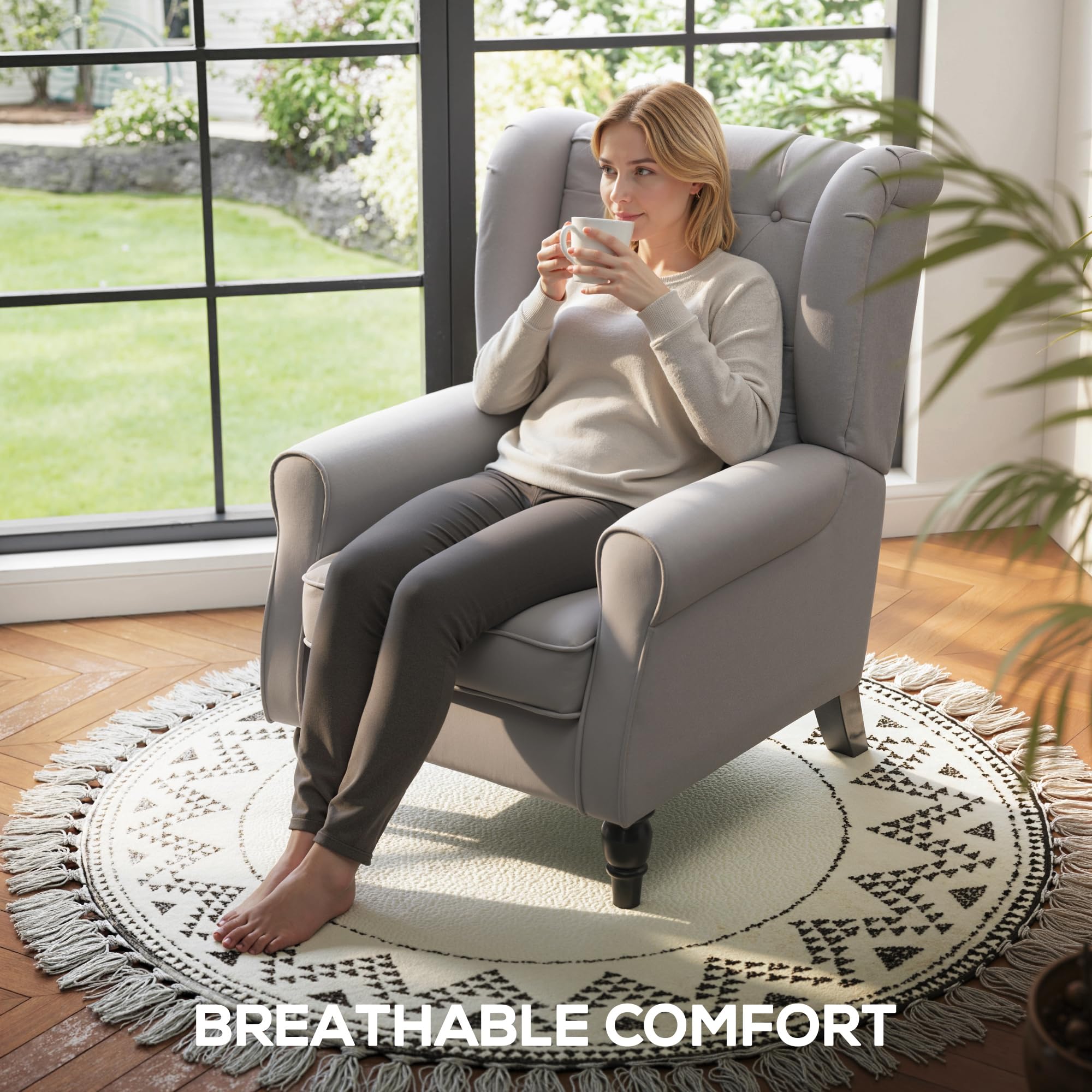 HOMCOM Retro Wingback Armchair - Grey Linen Upholstery | Button Tufted | Supports 160kg 6