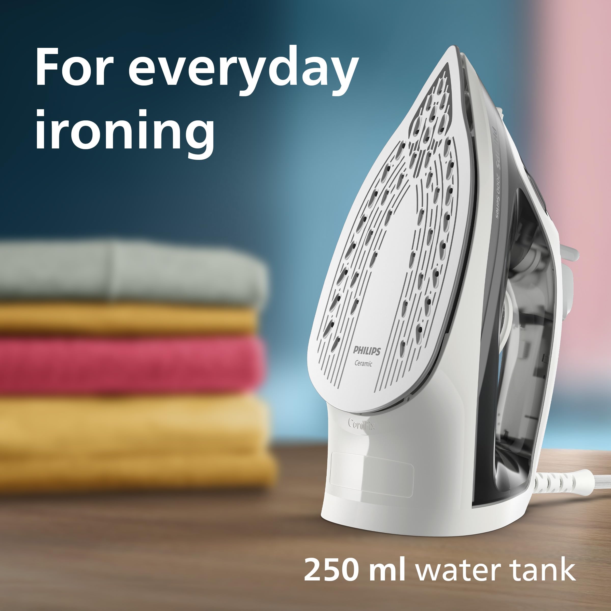 Philips 2000 Series Steam Iron - 2000W Power, 25g/min Steam, 110g Boost | Lightweight Grey Iron 6