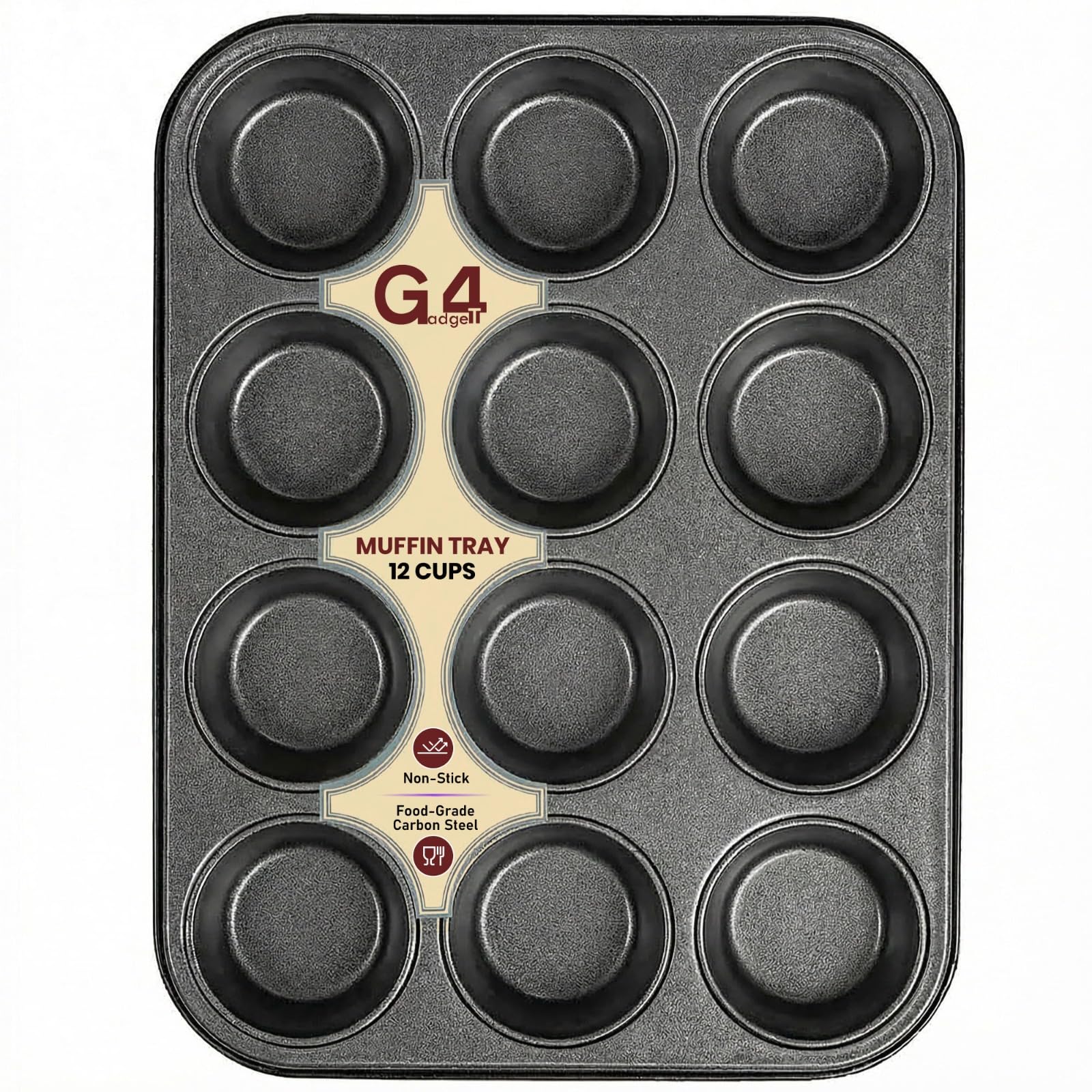 G4GADGET Nonstick 12 Cup Muffin & Cupcake Baking Tray - Carbon Steel, Oven Safe up to 450°F 1