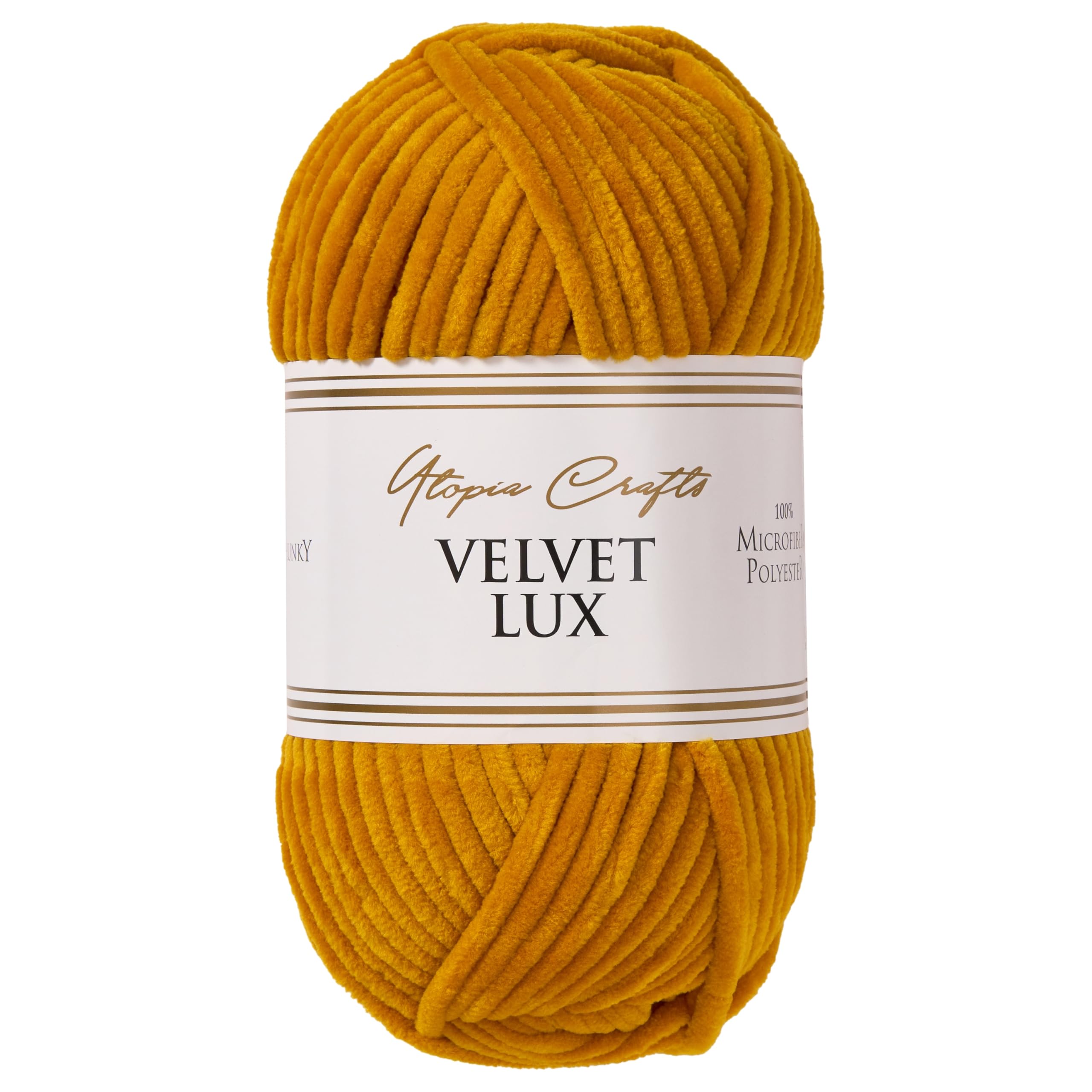 Utopia Crafts Velvet Lux Chenille Chunky Yarn - Super Soft Polyester for Knitting & Crochet | 100g Mustard Yellow 1