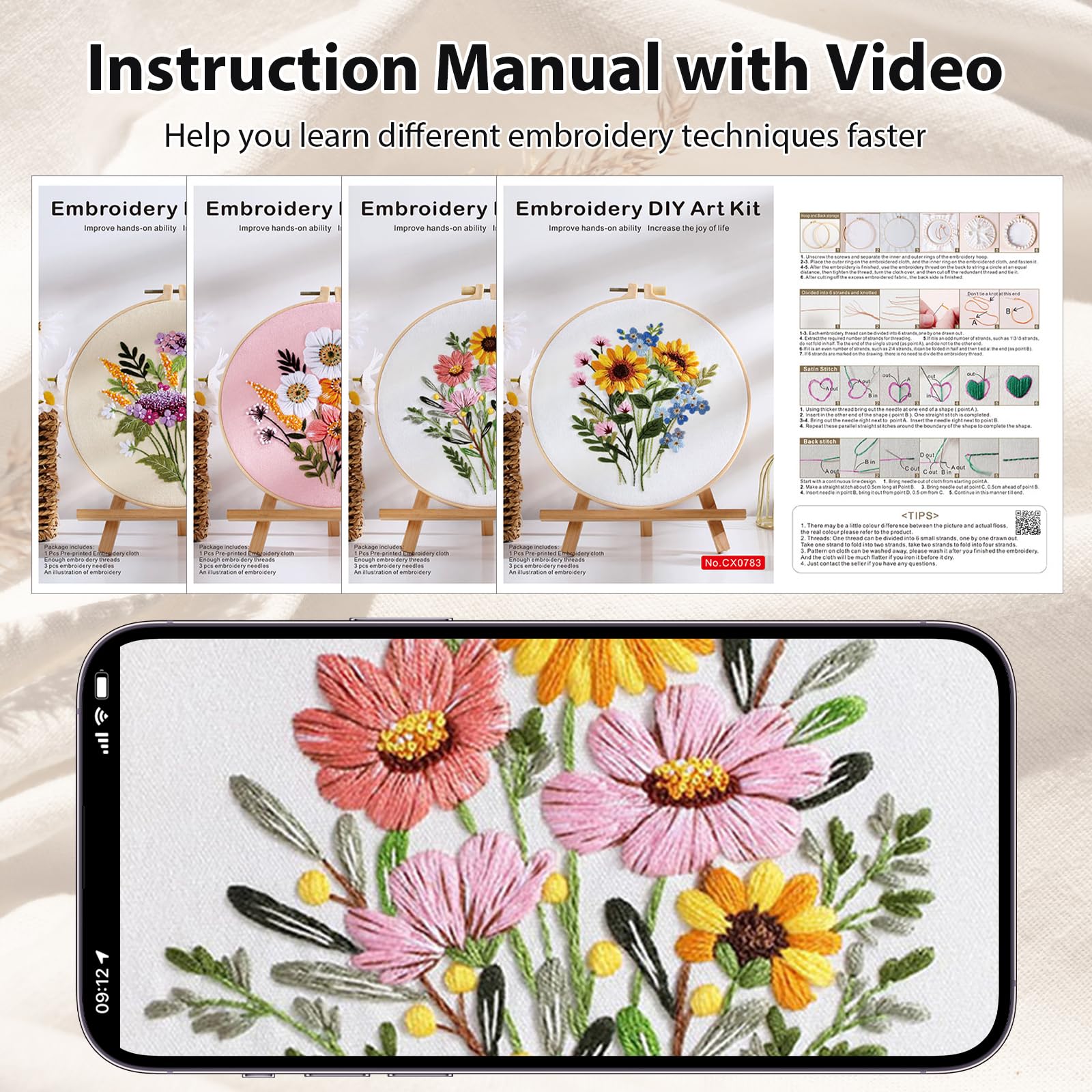 VynyQoo 4pcs Flower Embroidery Kits for Beginners Adults | Includes Hoop, Thread, Needles & Video Tutorial 6