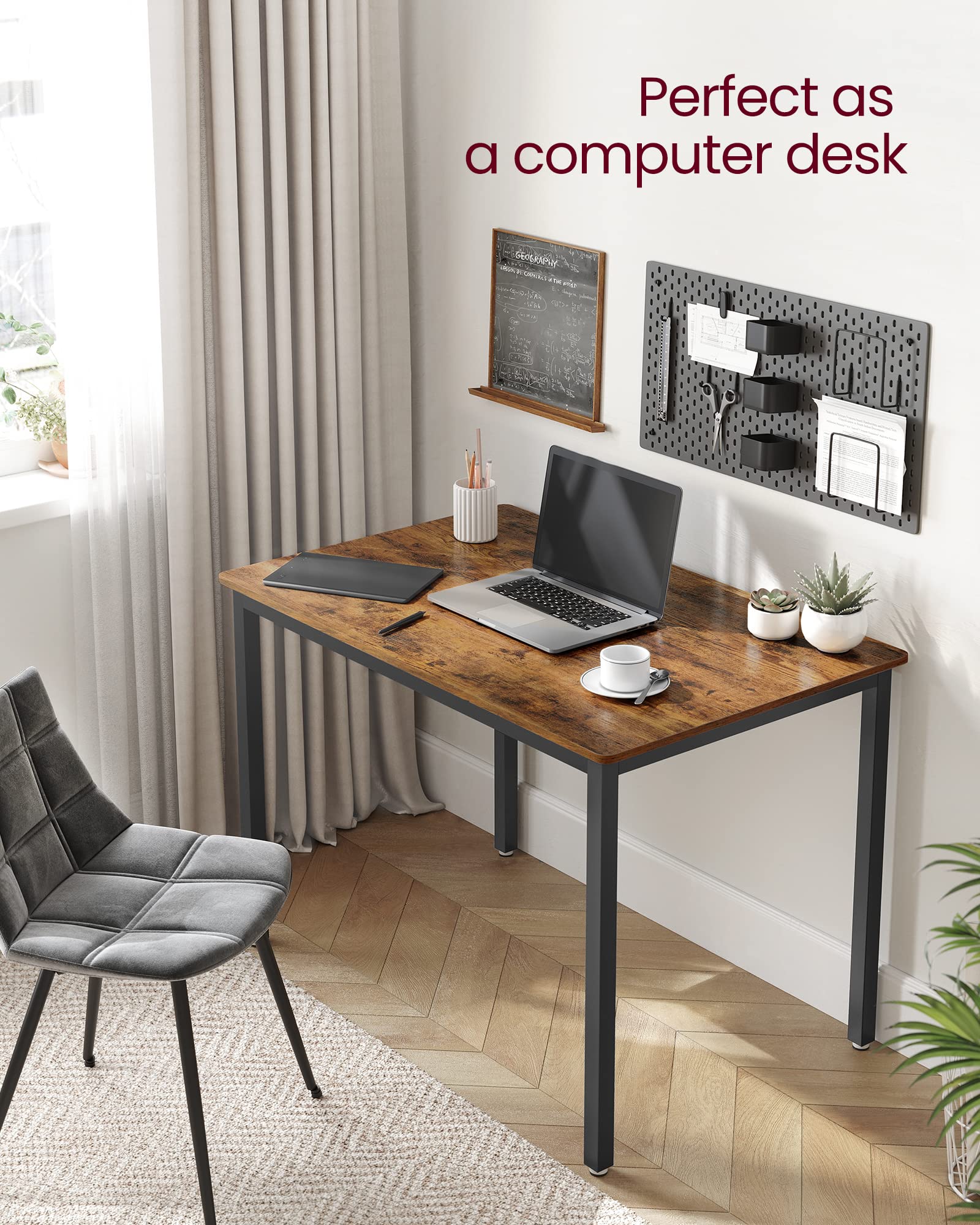 VASAGLE Dining Table for 4 People - Industrial Style | 110 x 70 cm | Rustic Brown & Black 3