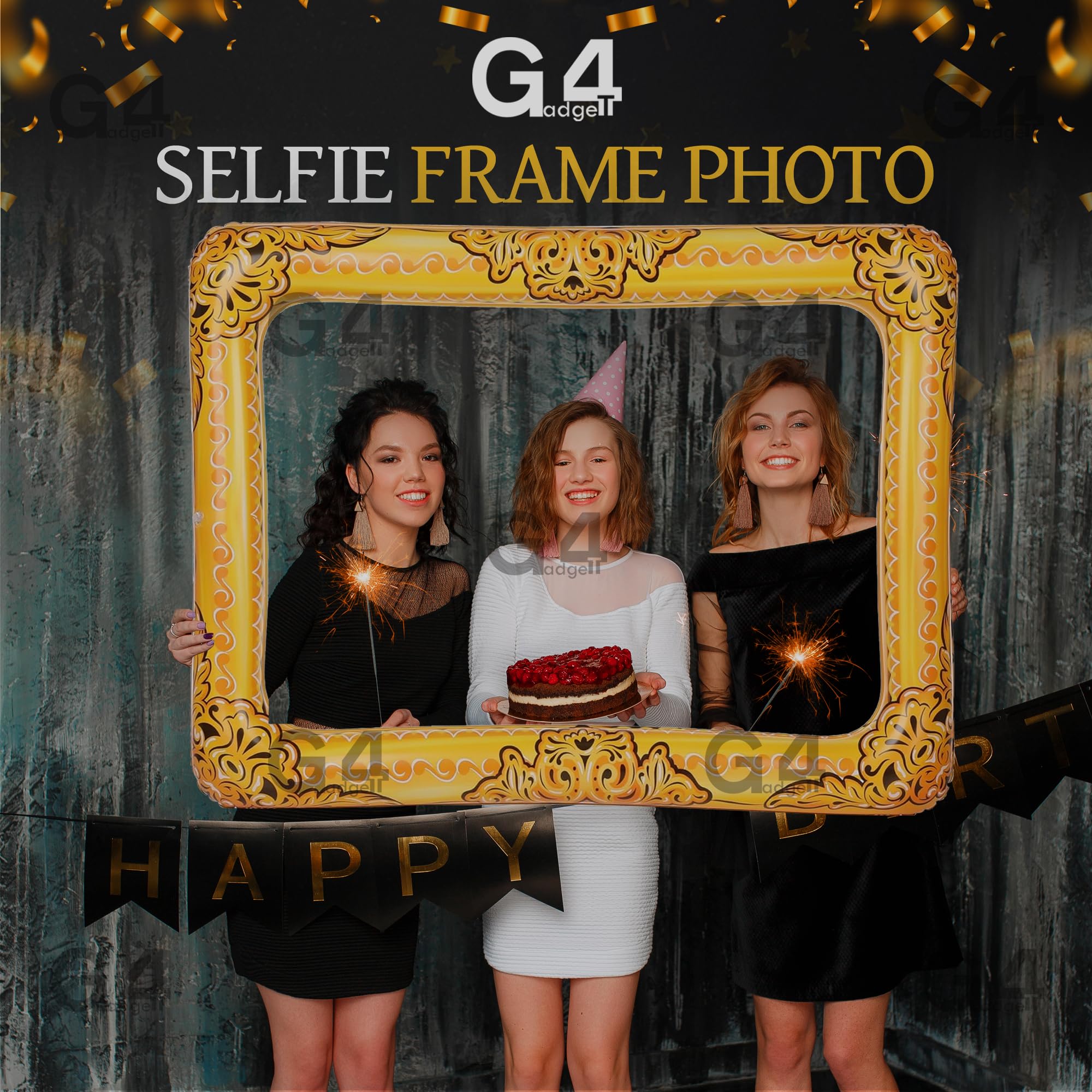 G4GADGET Inflatable Selfie Frame Photo Prop - Gold | 60cm x 80cm | Reusable 6
