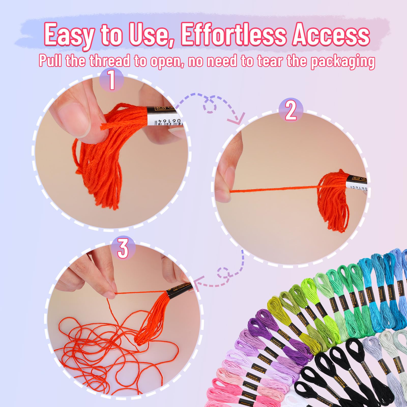 VynyQoo 60PCS Embroidery Floss Set - 52 Multicolor + Basic Black/White | Premium Polyester 6