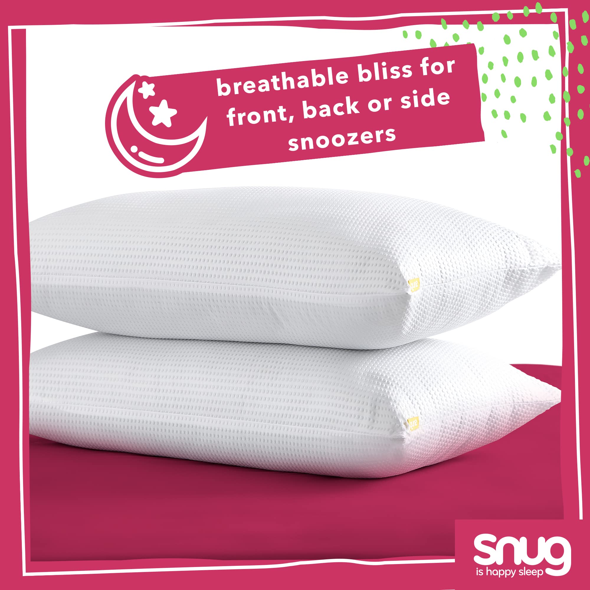Snug is happy sleep Blissful Bedtime Pillows - Medium Firmness, Hypoallergenic, Pack of 2 5