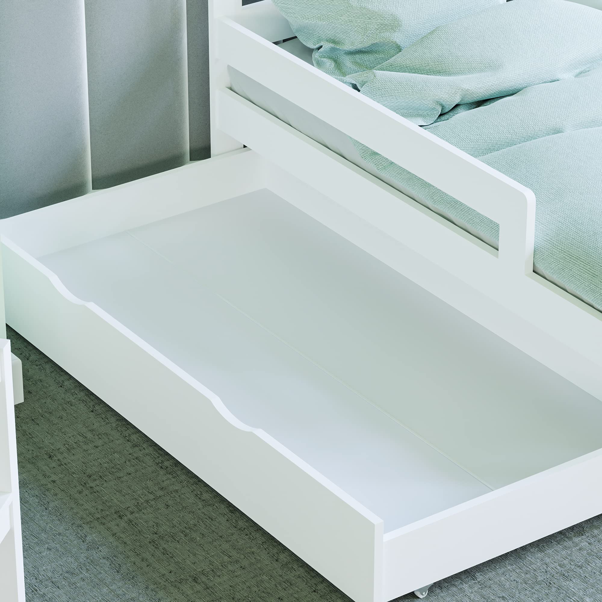 Junior Vida Taurus Wooden Toddler Bed - Solid Pine Wood, White Finish | H 57 x W 75 x L 144 cm 6