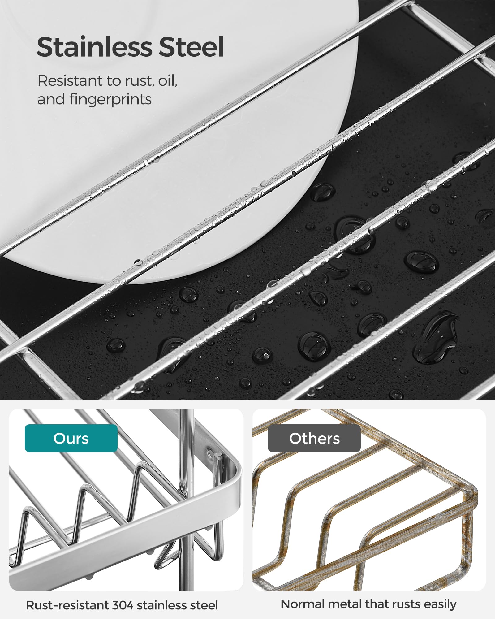 SONGMICS 2-Tier Stainless Steel Dish Drying Rack with Extendable Spout | Rustproof | 32.5 x 58 x 39.6 cm 7
