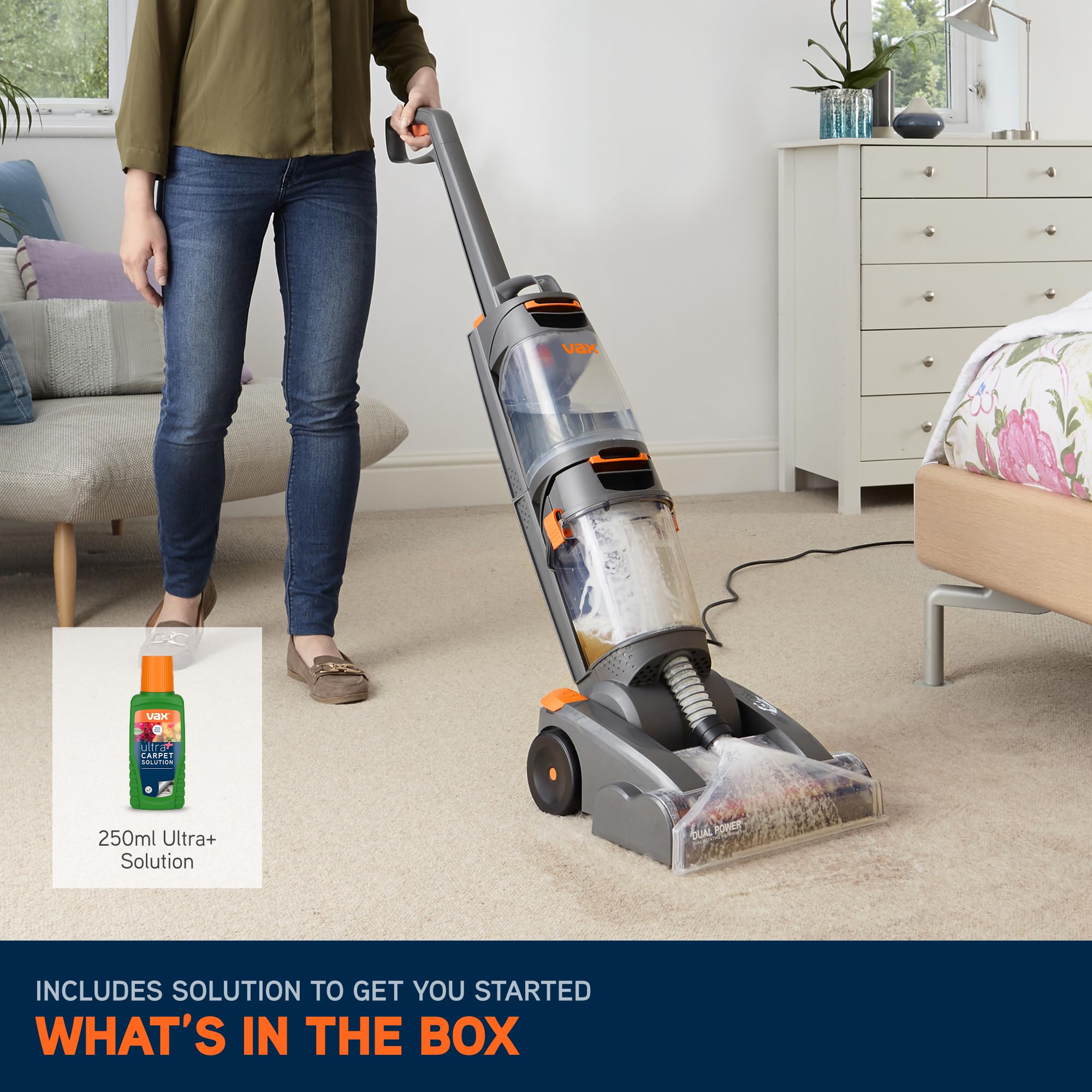 Vax Dual Power Carpet Cleaner Machine - Dual Rotating Brush | 2.7L Clean Tank | Orange 8