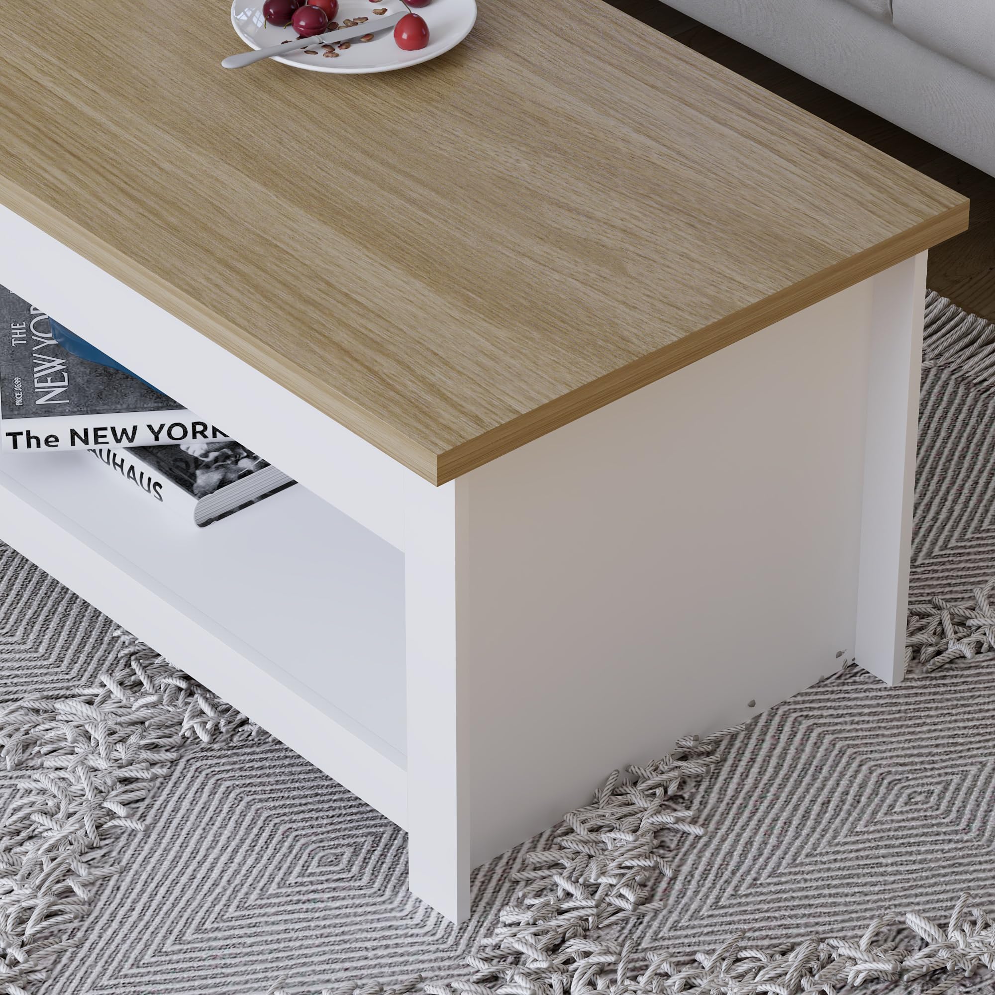 Vida Designs Arlington Coffee Table - Modern Design | 1 Shelf Storage | White & Oak Finish | 105cm Wide 4