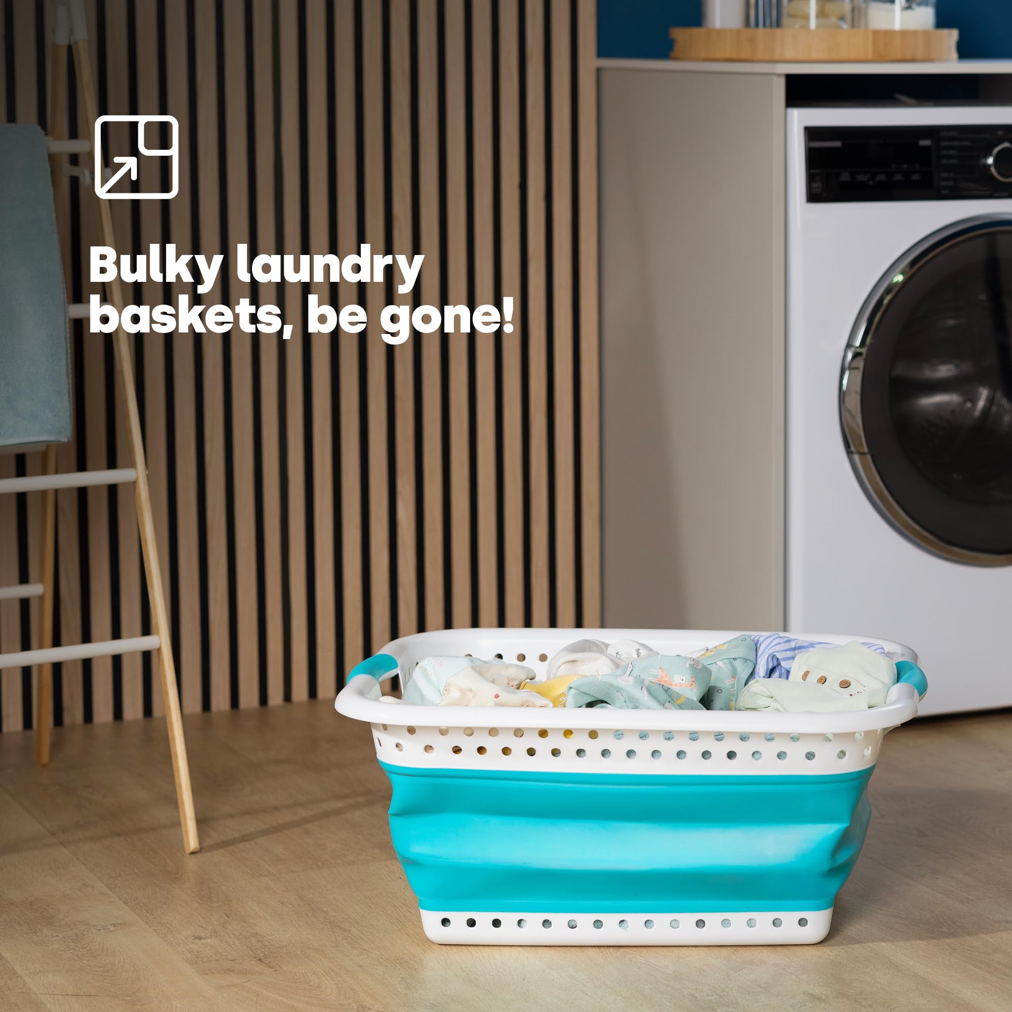 LIVIVO Collapsible Laundry Basket 58L - Foldable with Carry Handles | Turquoise 3